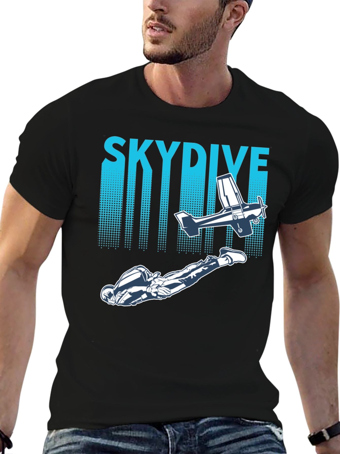 Skydiving Adventure Tee -  Plane & Parachutist Graphic T-Shirt