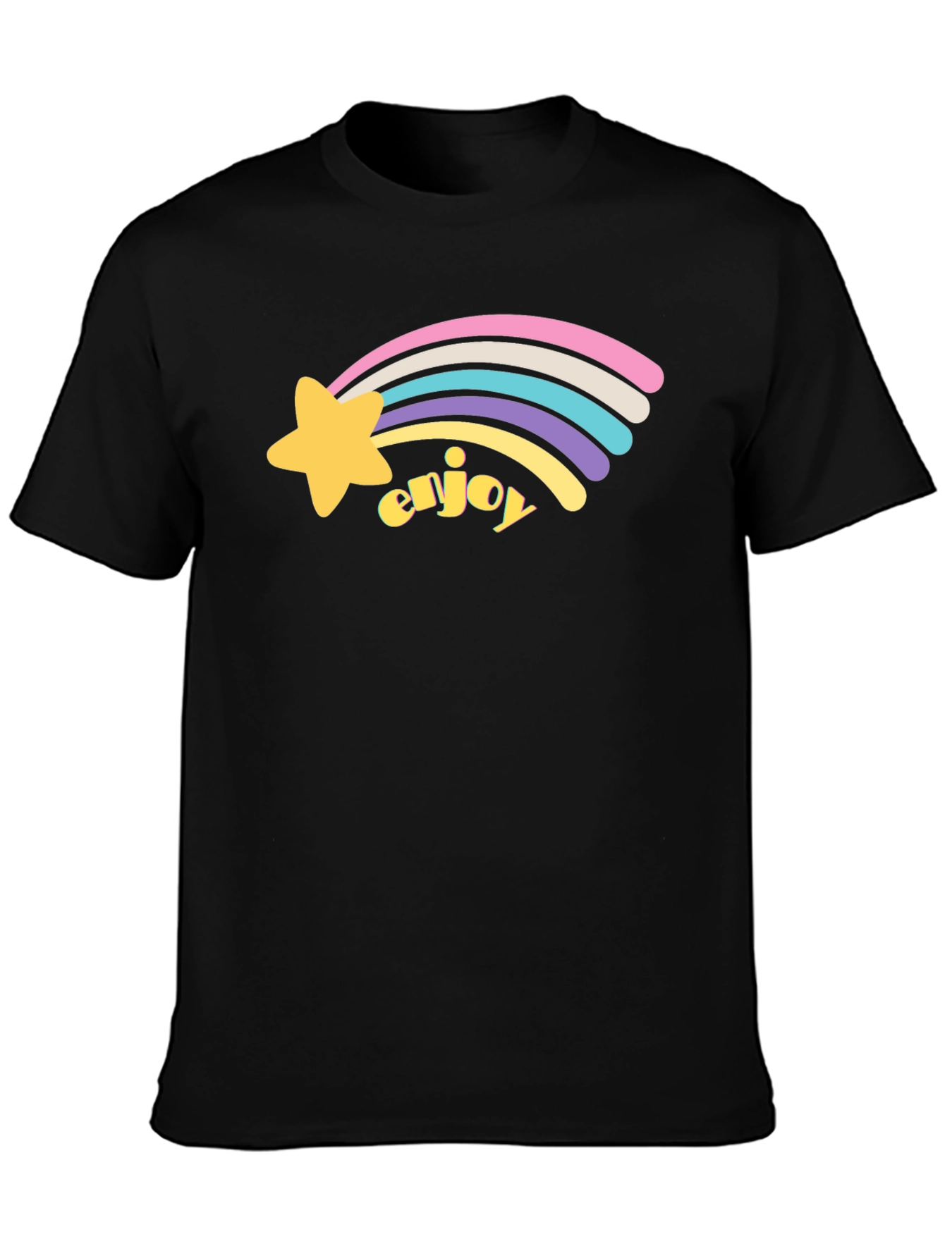 Enjoy Shooting Star Graphic Tee - Black Cotton Blend
