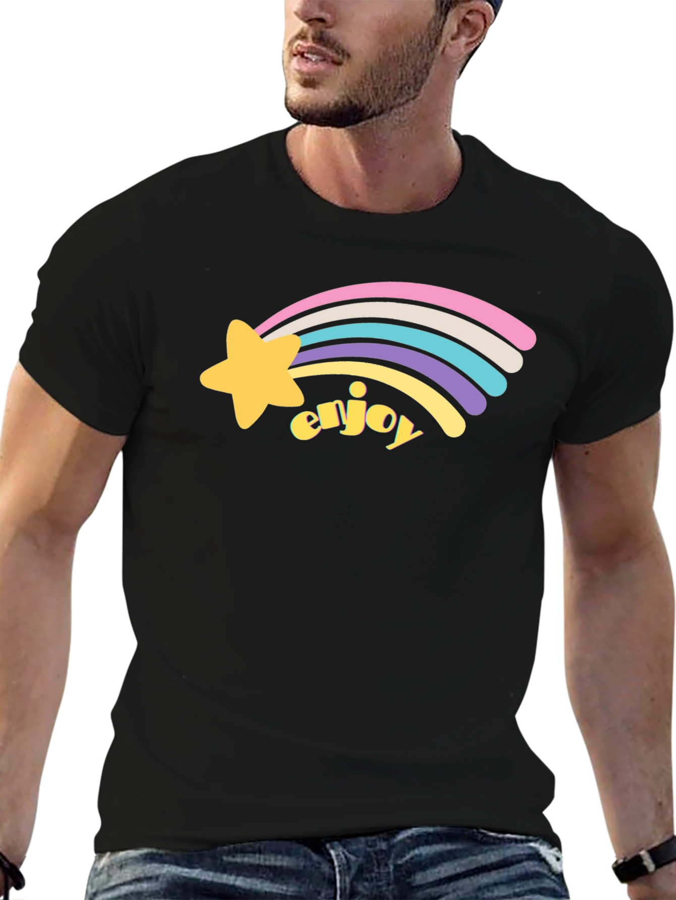 Enjoy Shooting Star Graphic Tee - Black Cotton Blend