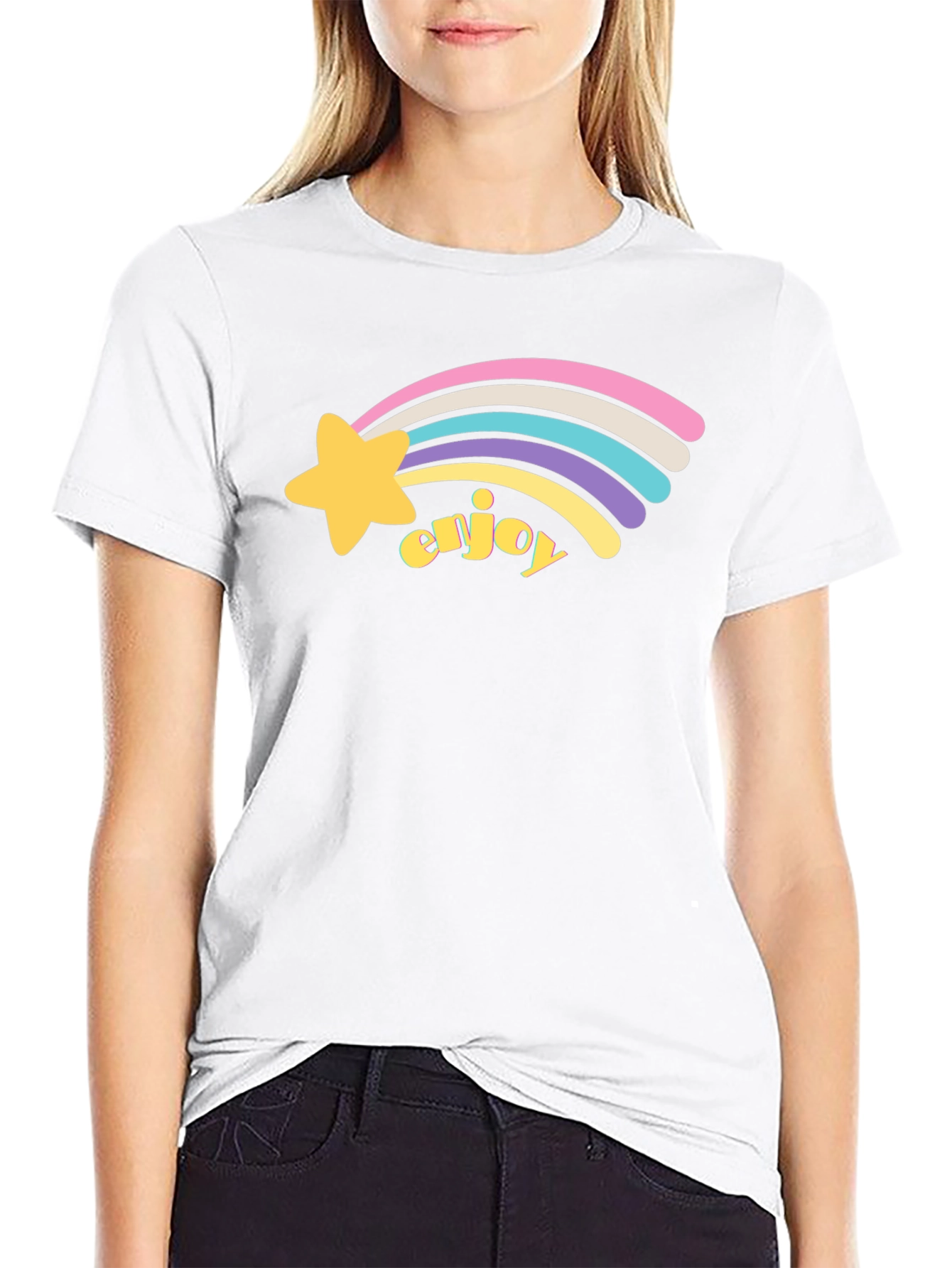 Enjoy Shooting Star Graphic Tee - Black Cotton Blend