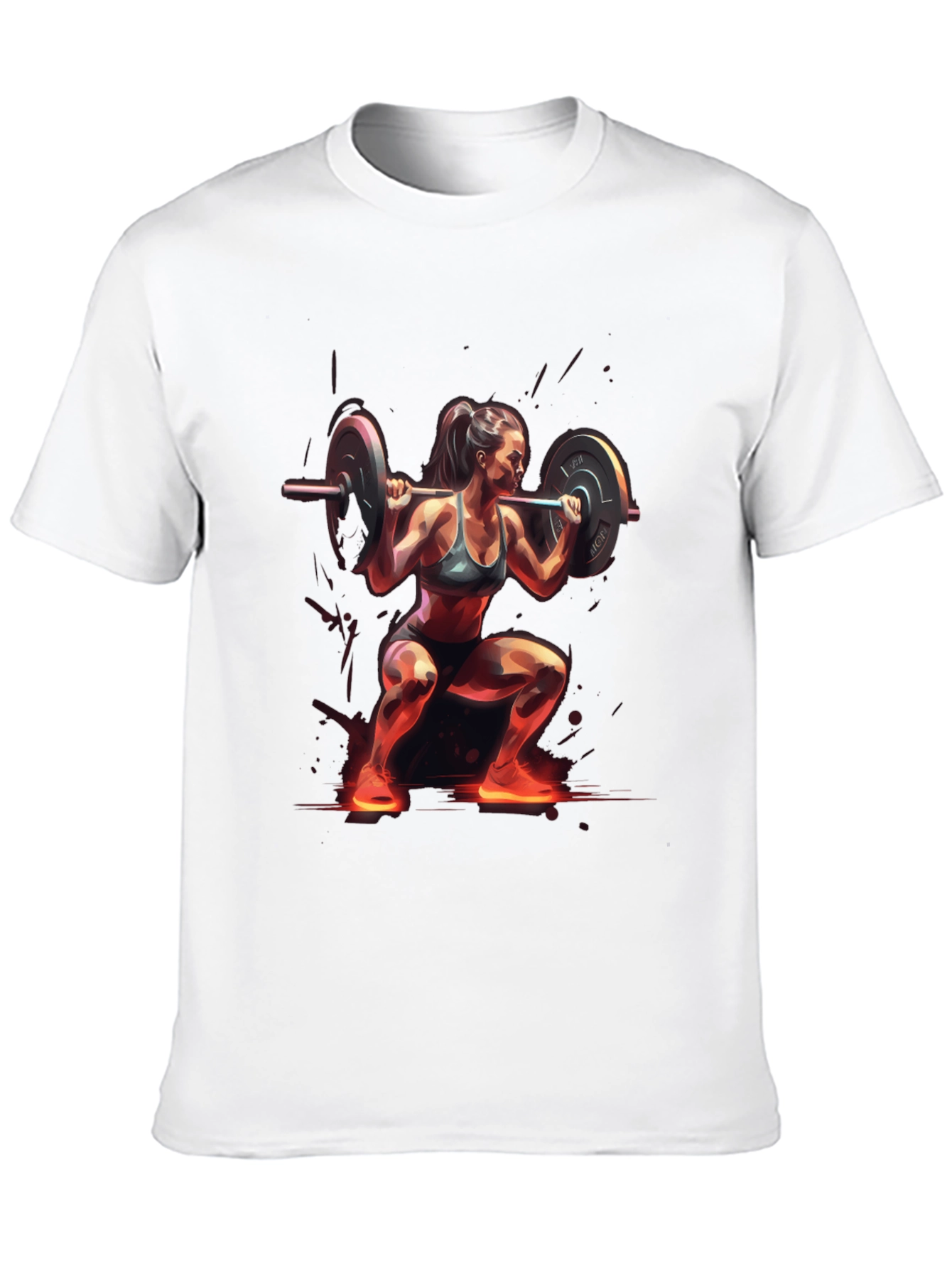 Woman Squatting with Barbell Black T-Shirt