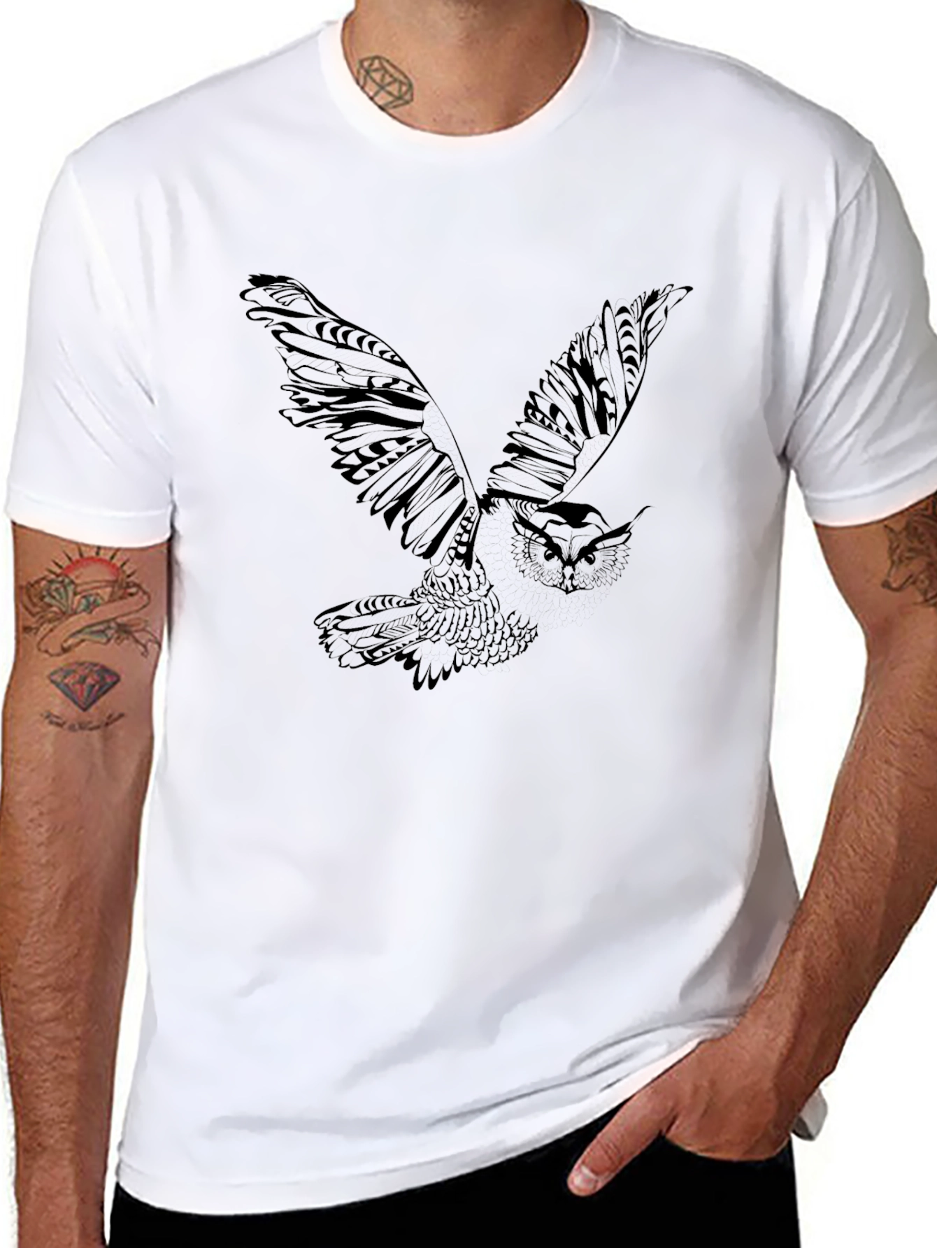 Mens Black Owl Graphic Tee - Casual Style