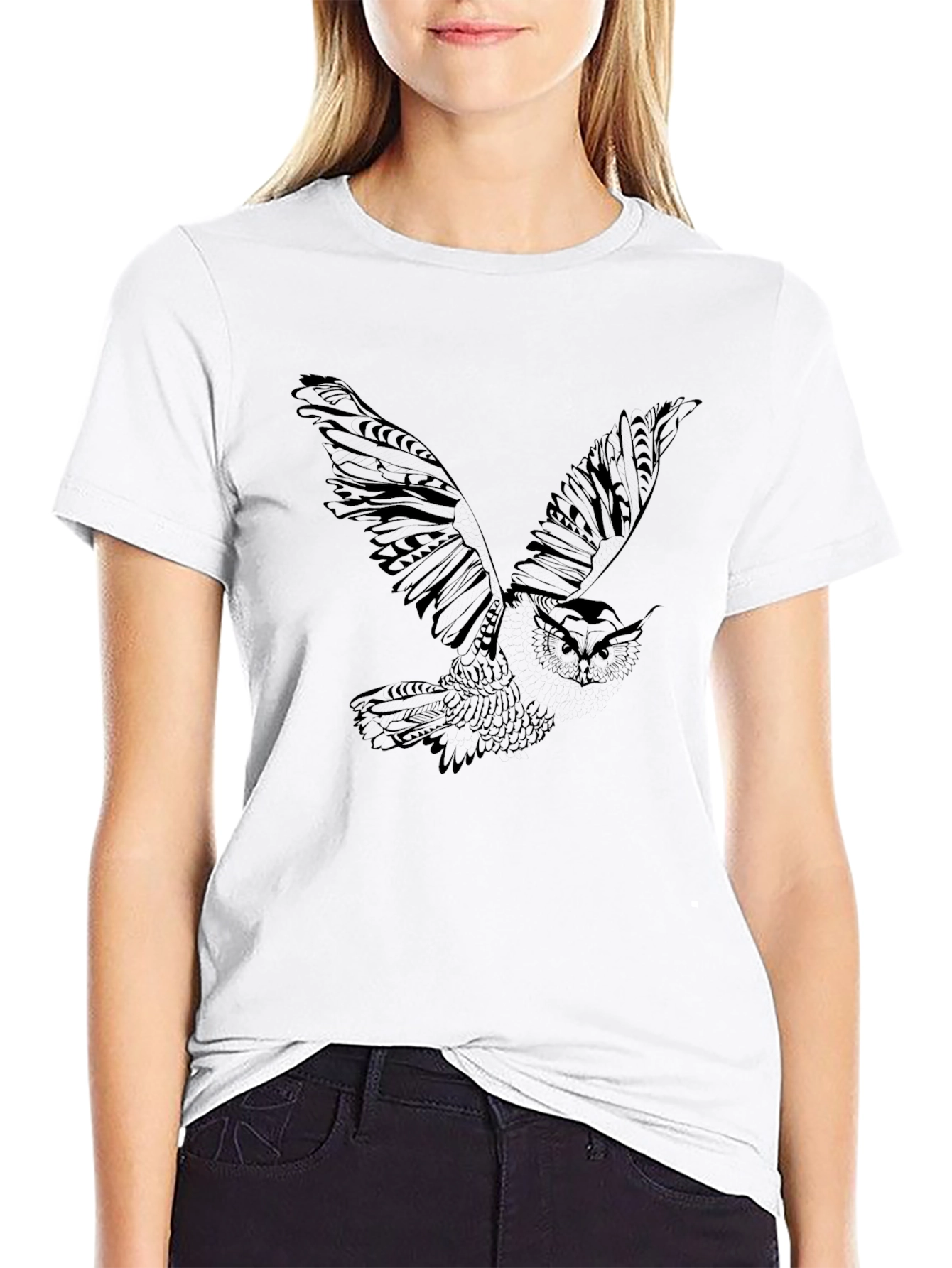 Mens Black Owl Graphic Tee - Casual Style