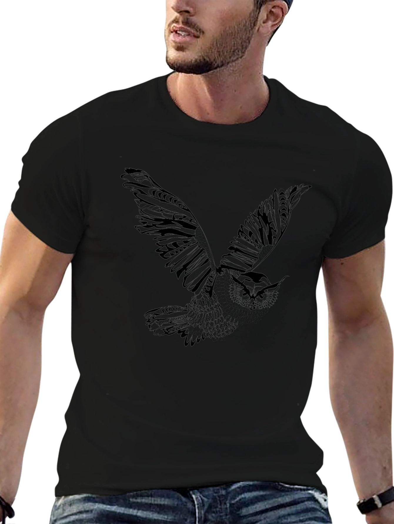 Mens Black Owl Graphic Tee - Casual Style