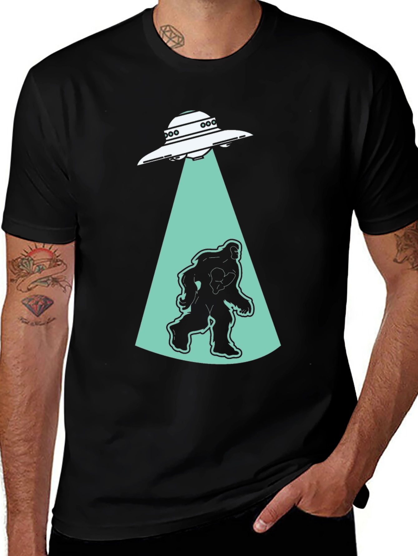 UFO Abduction Bigfoot T-Shirt - Black