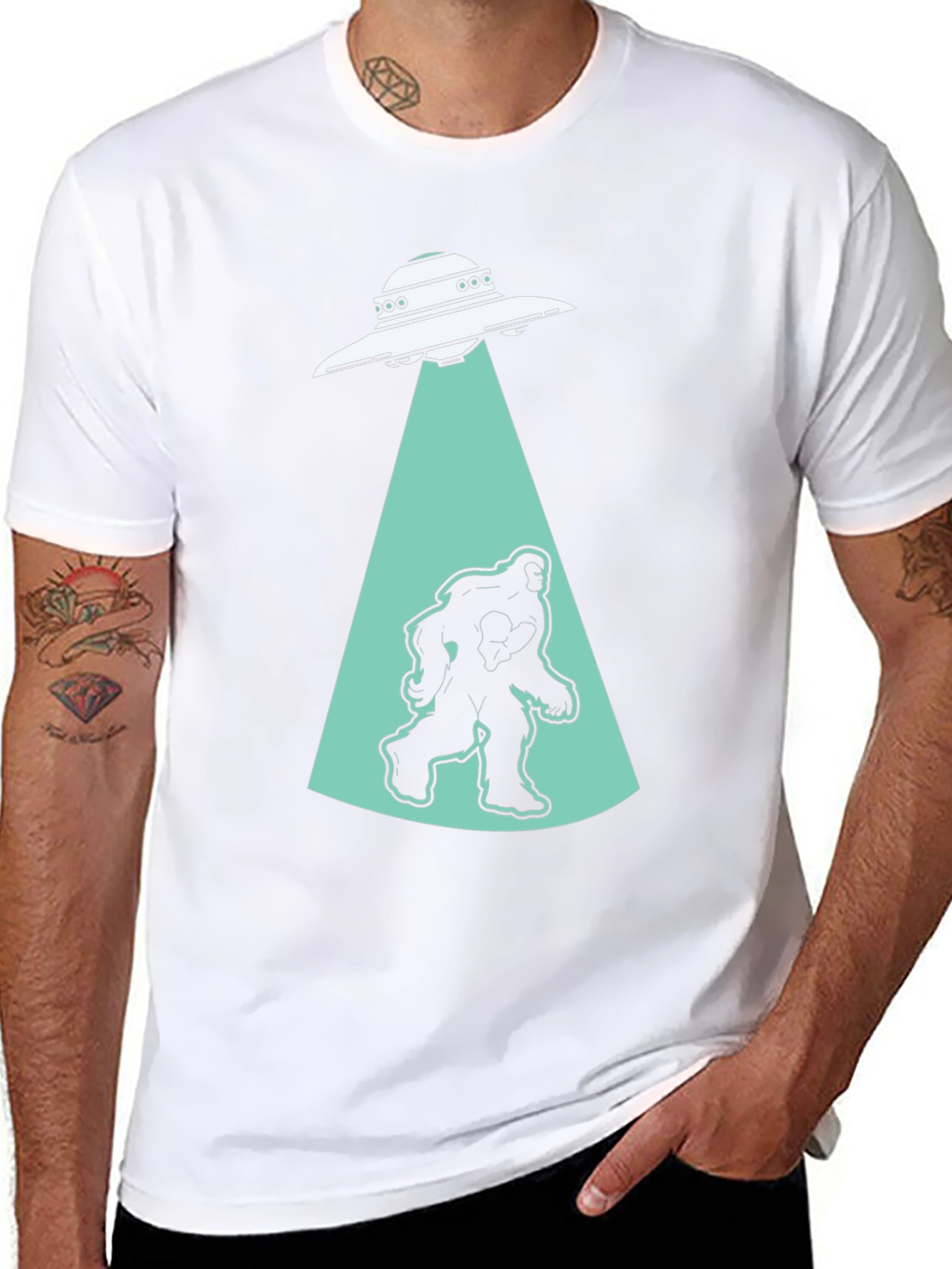 UFO Abduction Bigfoot T-Shirt - Black