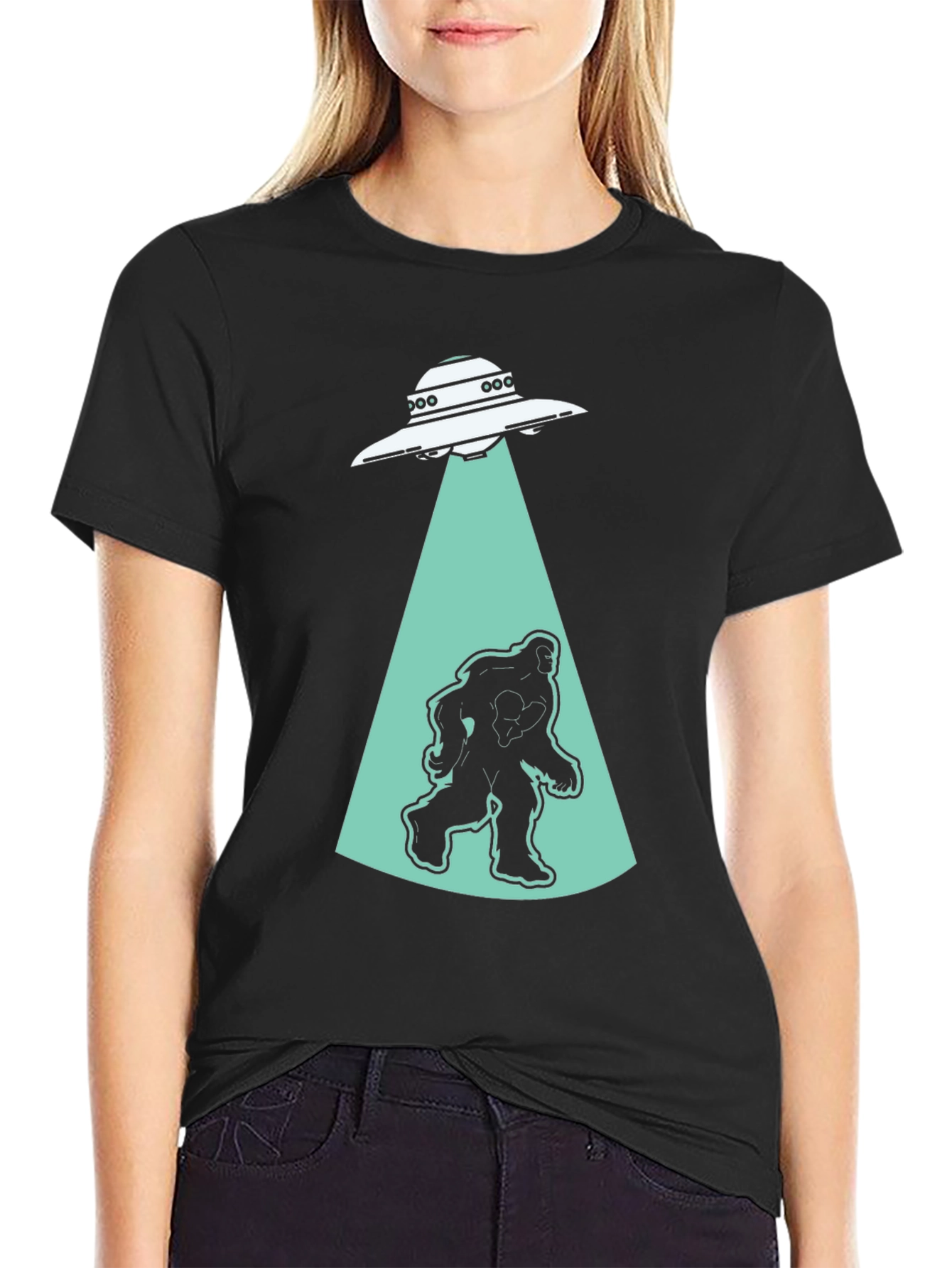 UFO Abduction Bigfoot T-Shirt - Black