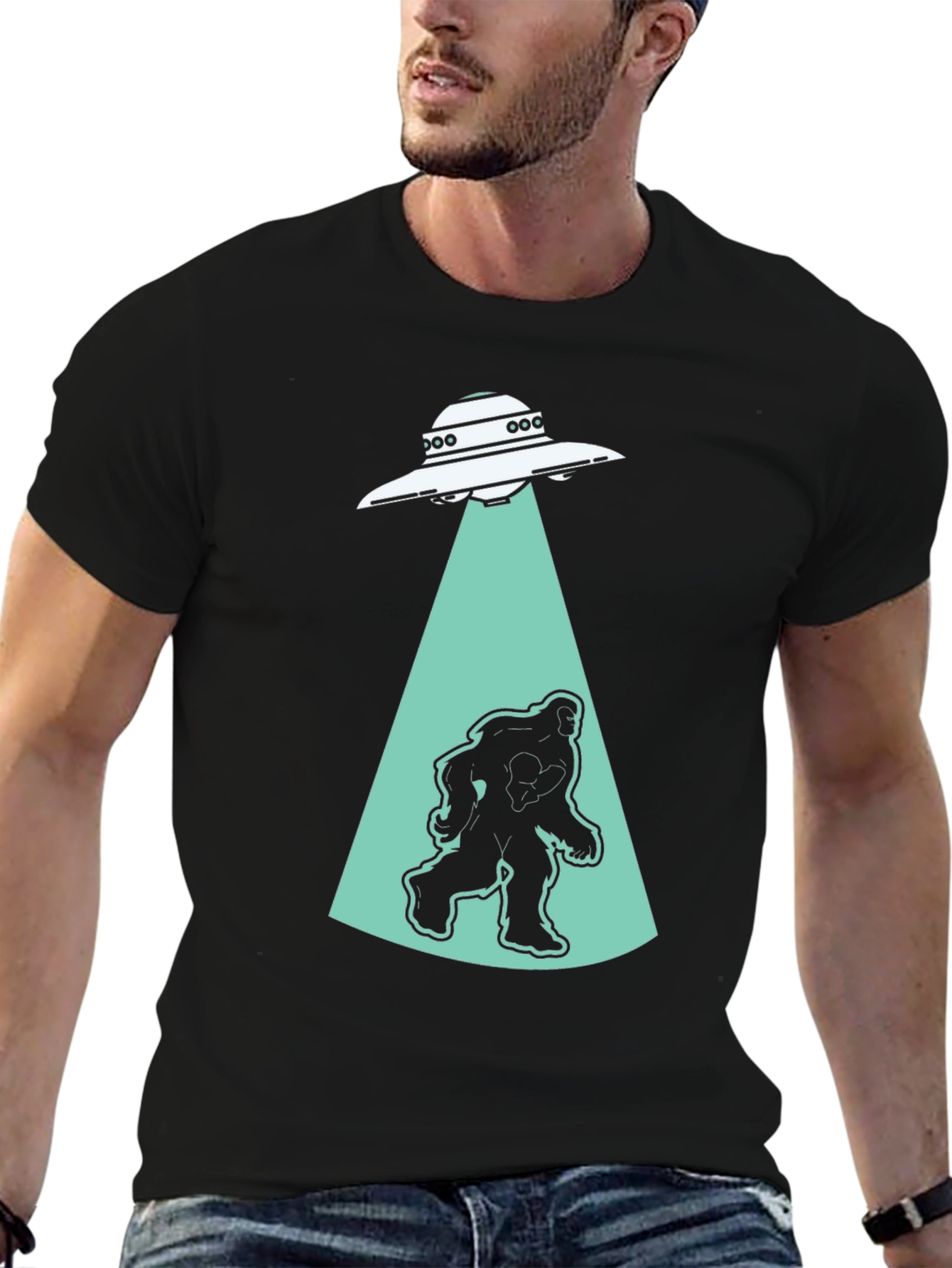 UFO Abduction Bigfoot T-Shirt - Black