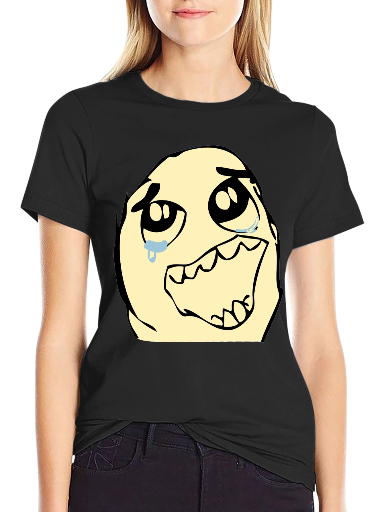 Crying Meme Graphic Tee - Soft Black Cotton T-Shirt