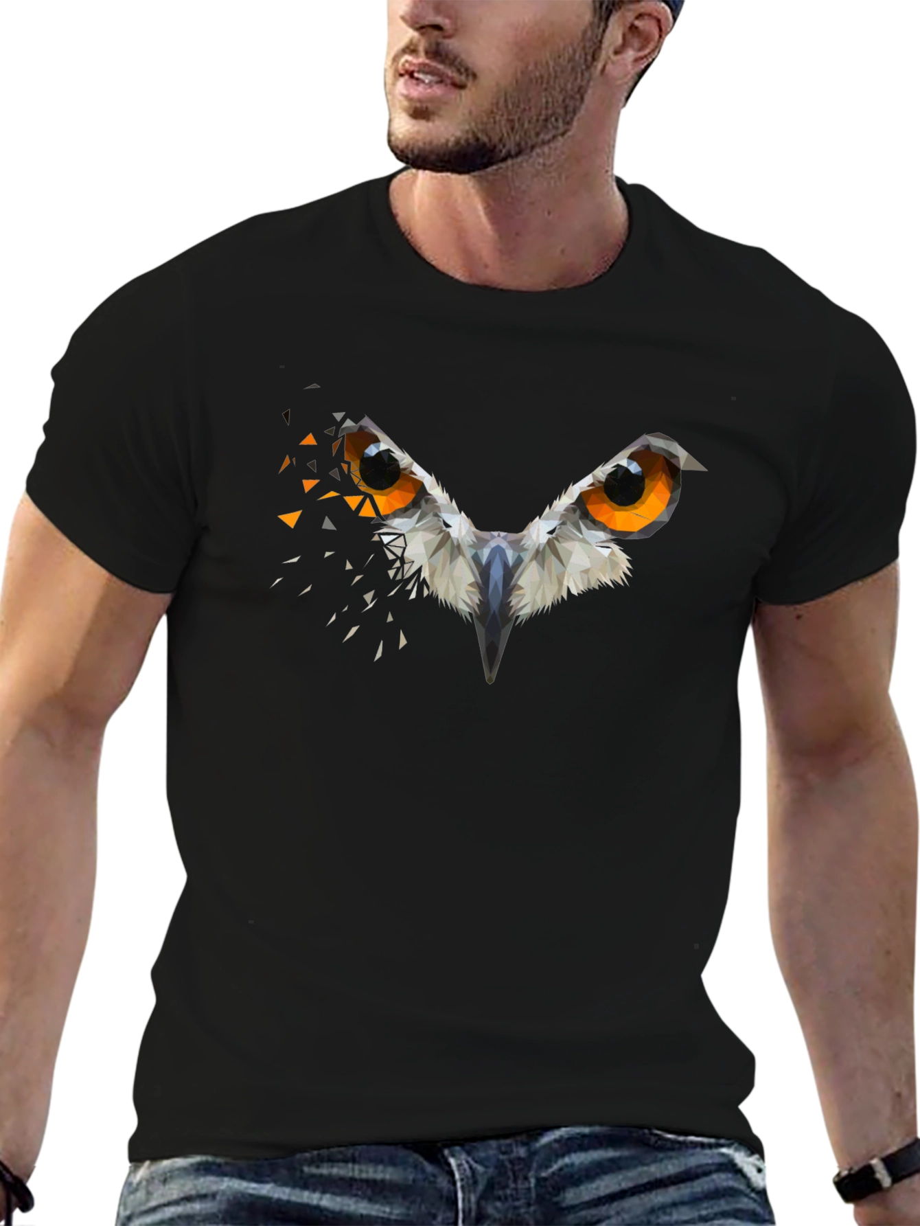 Geometric Owl Eyes Black Graphic Tee