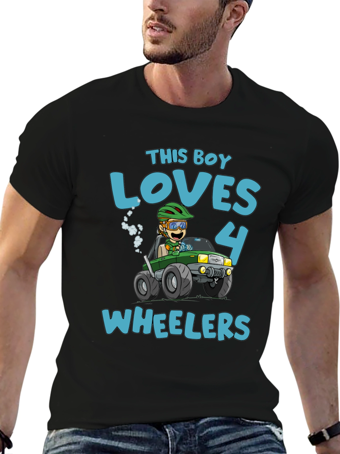 Boy Loves 4 Wheelers Black Graphic Tee