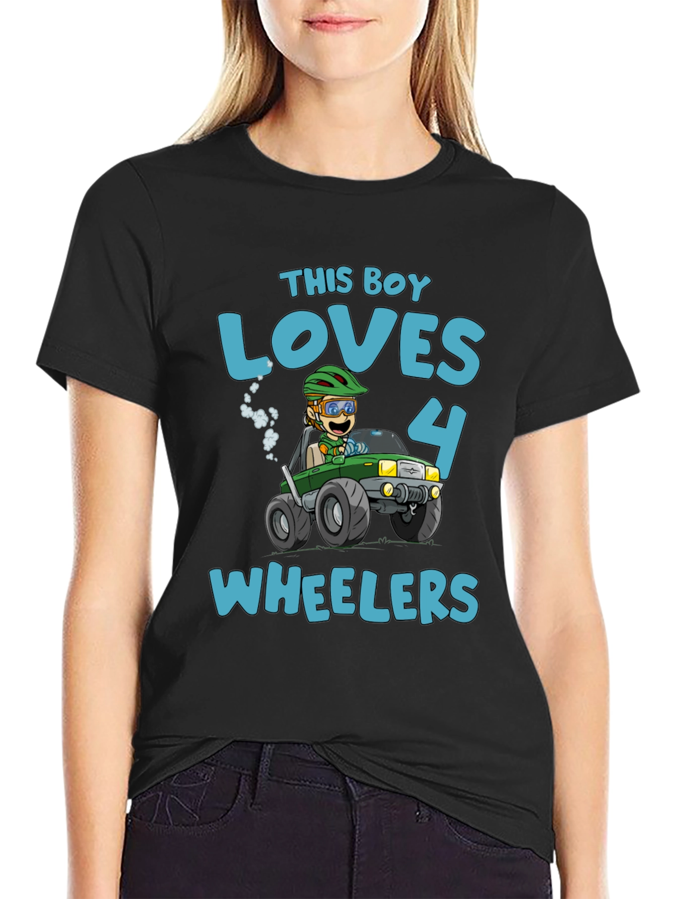 Boy Loves 4 Wheelers Black Graphic Tee