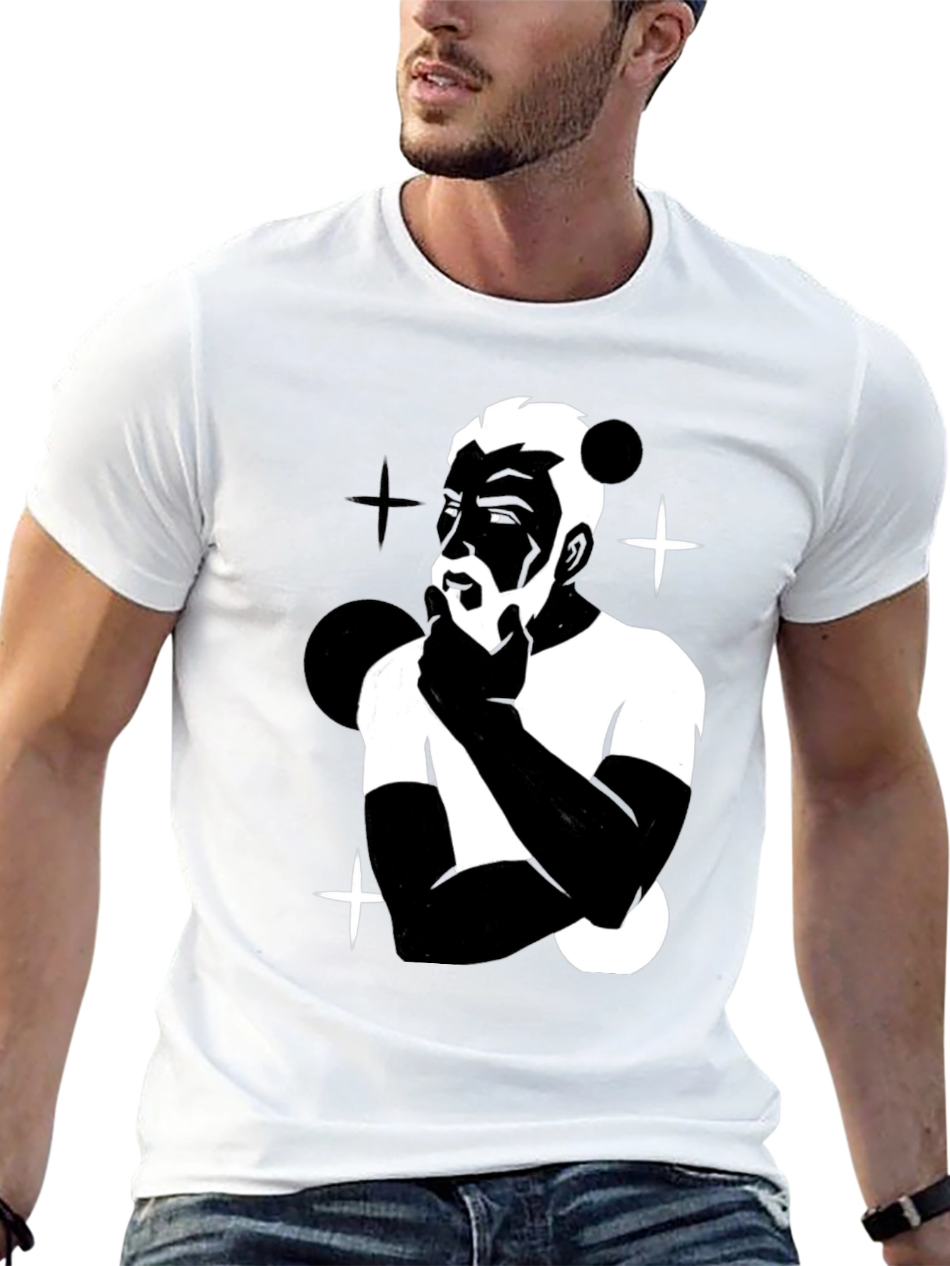 Mens Black Graphic T-Shirt - Contemplative Design