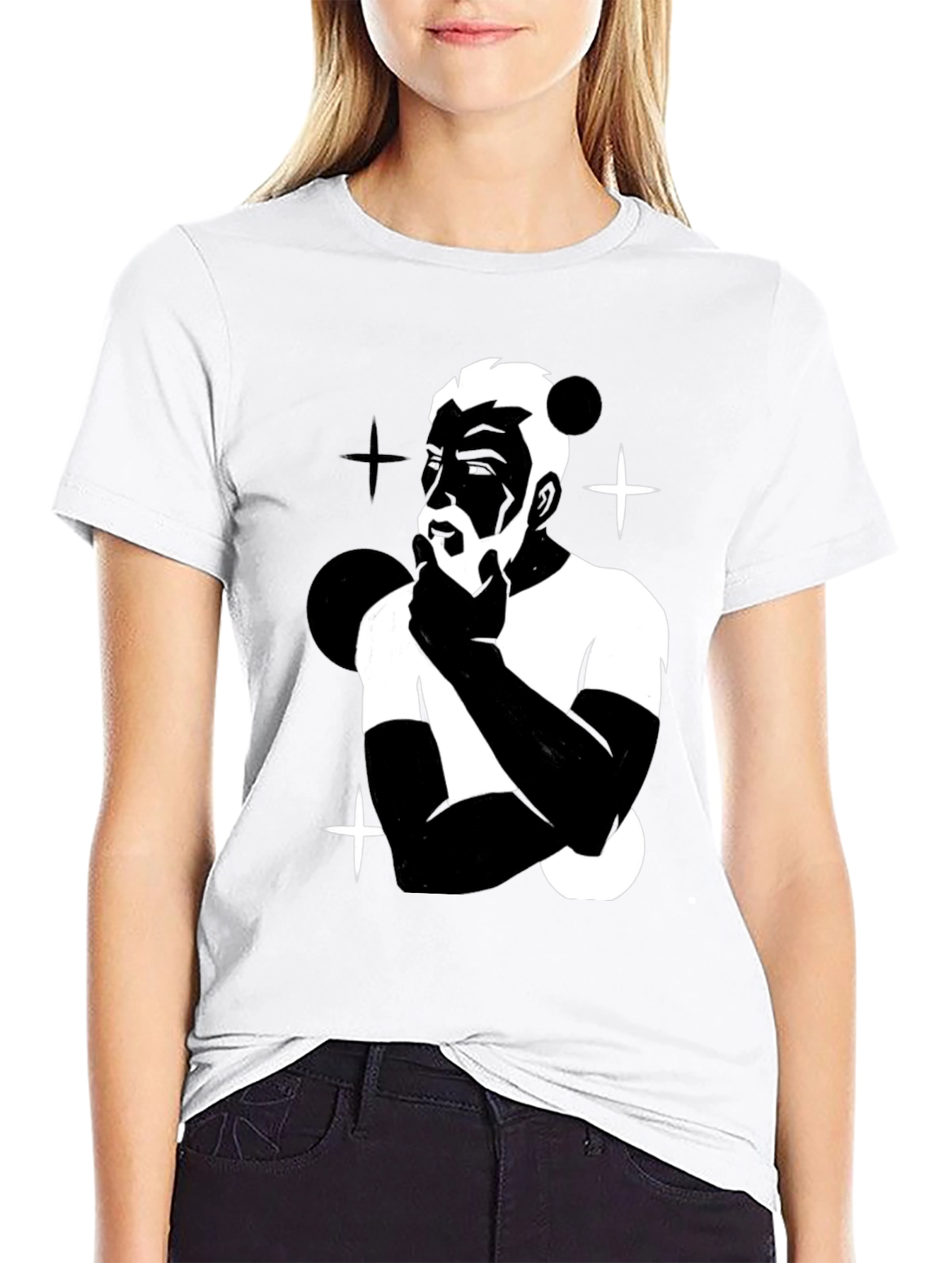 Mens Black Graphic T-Shirt - Contemplative Design