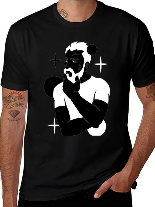 Mens Black Graphic T-Shirt - Contemplative Design