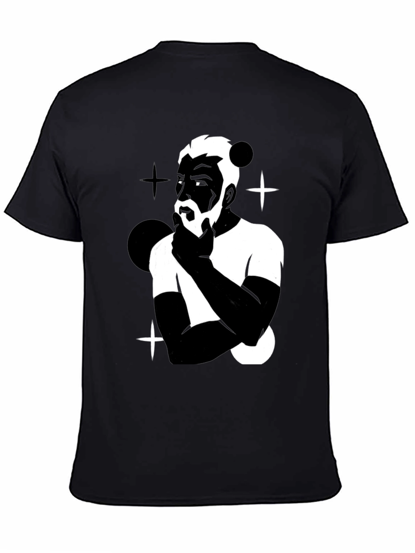 Mens Black Graphic T-Shirt - Contemplative Design