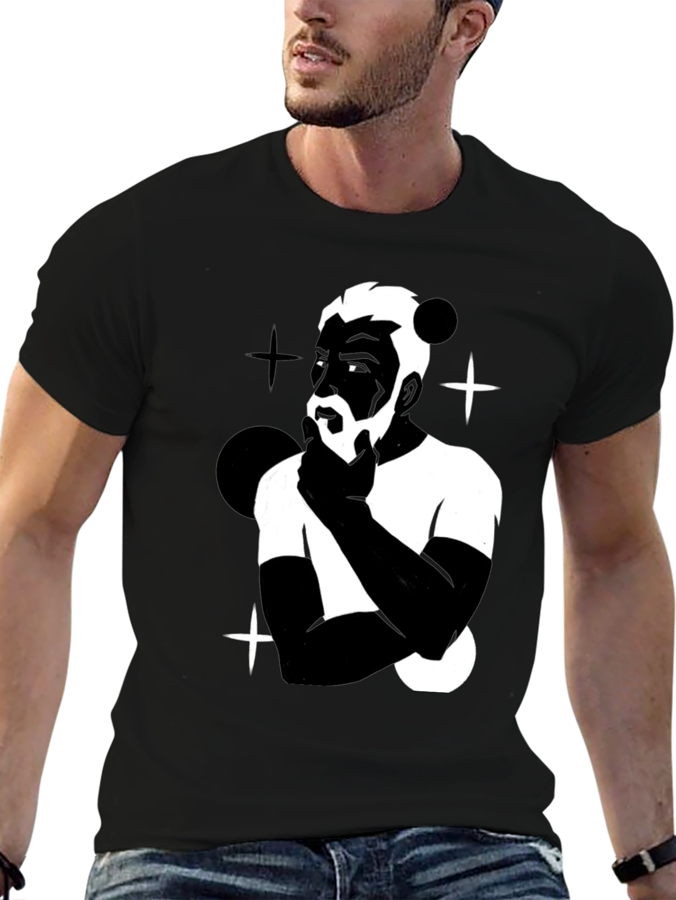 Mens Black Graphic T-Shirt - Contemplative Design