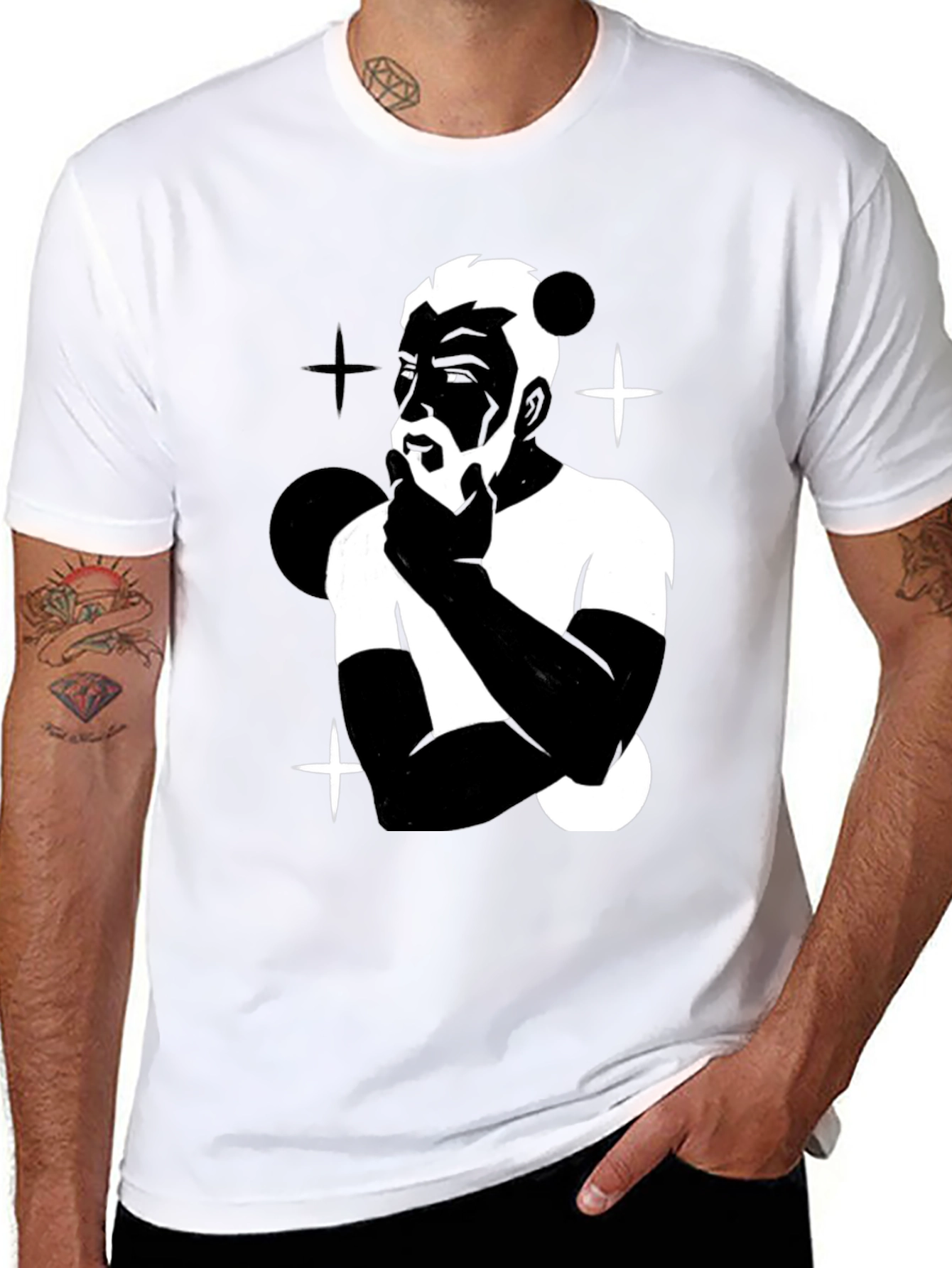 Mens Black Graphic T-Shirt - Contemplative Design