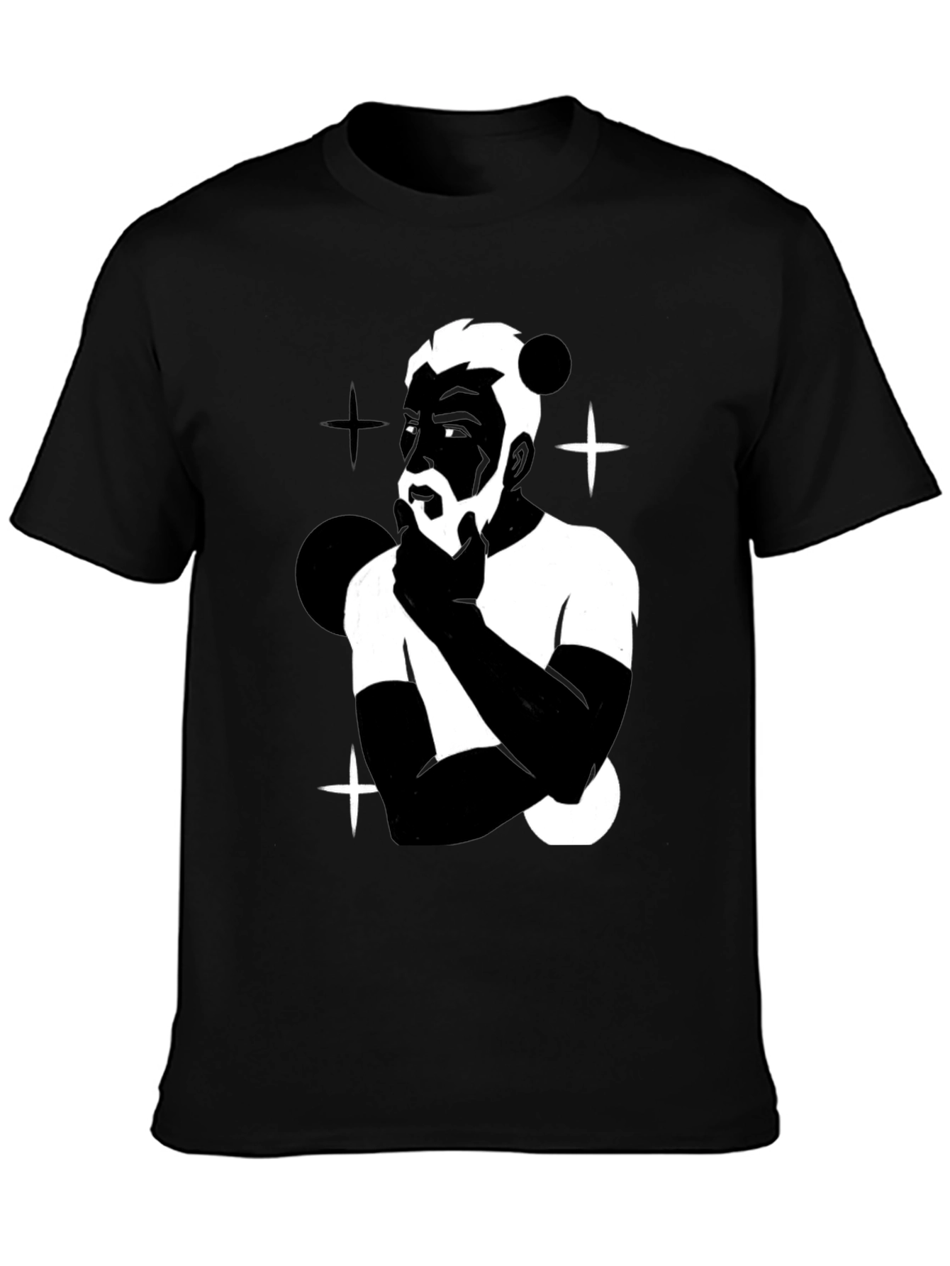 Mens Black Graphic T-Shirt - Contemplative Design