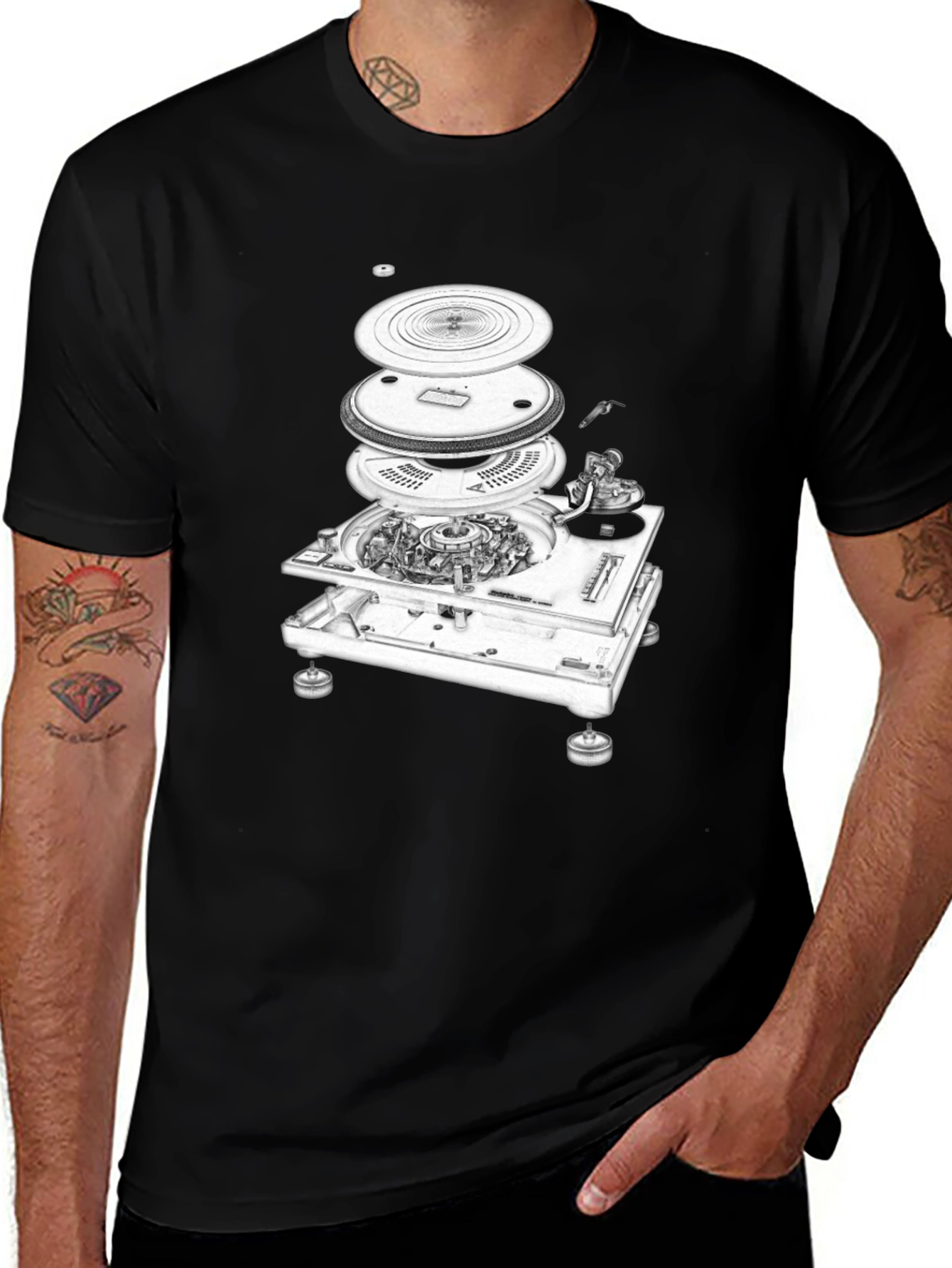 Exploded Turntable Graphic Tee - DJ Music Lover T-Shirt