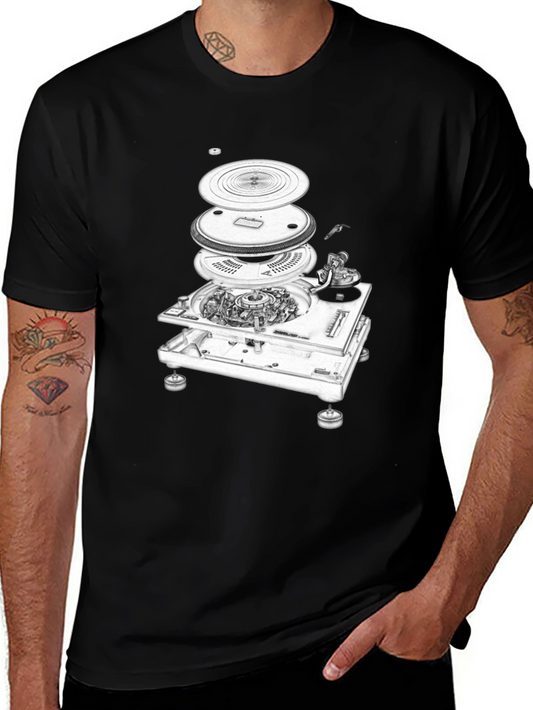 Exploded Turntable Graphic Tee - DJ Music Lover T-Shirt