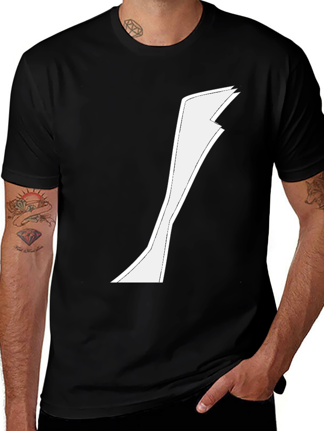 Minimalist White Graphic on Black T-Shirt