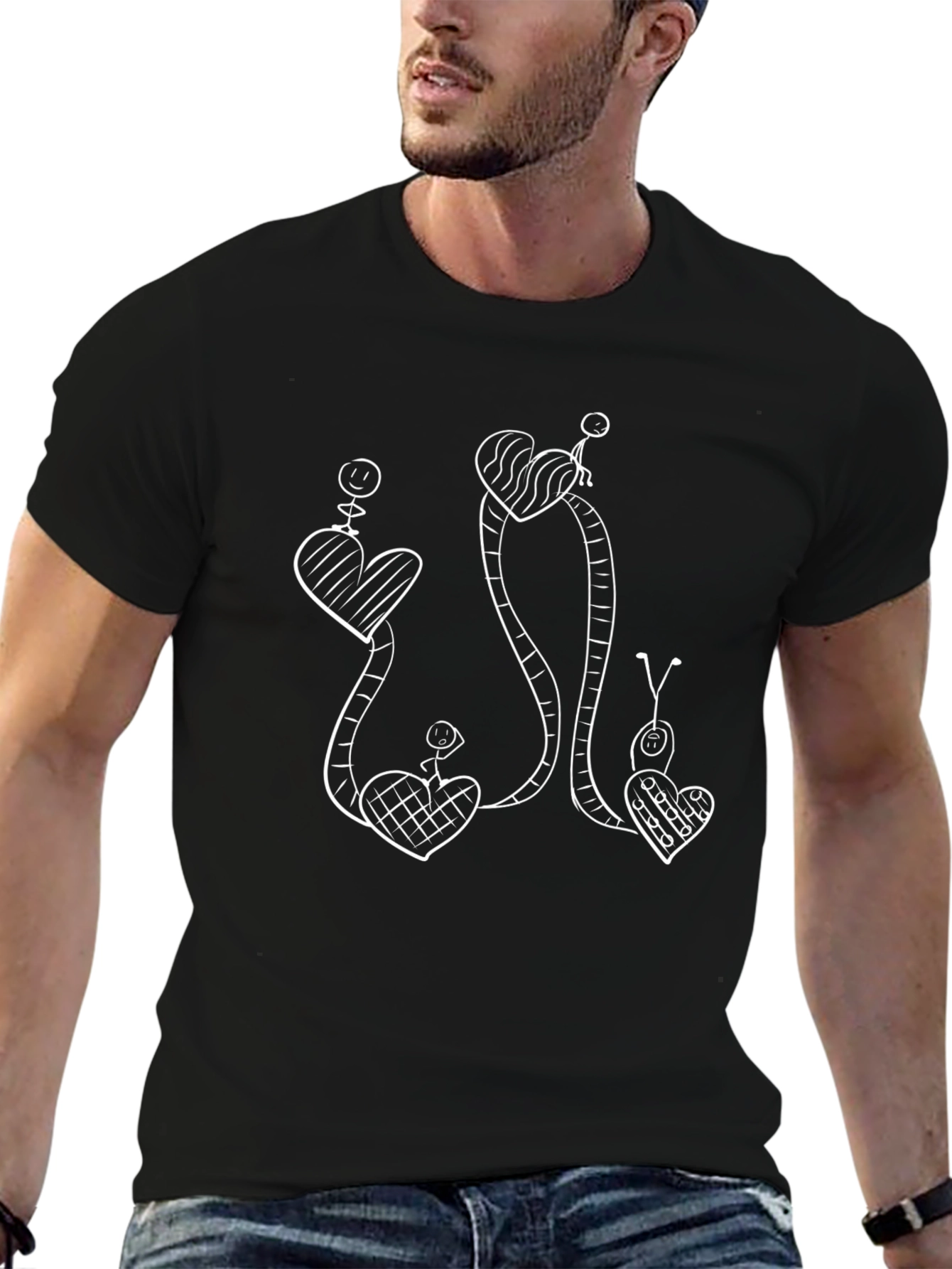 Whimsical Heart Vine Graphic Tee - Black