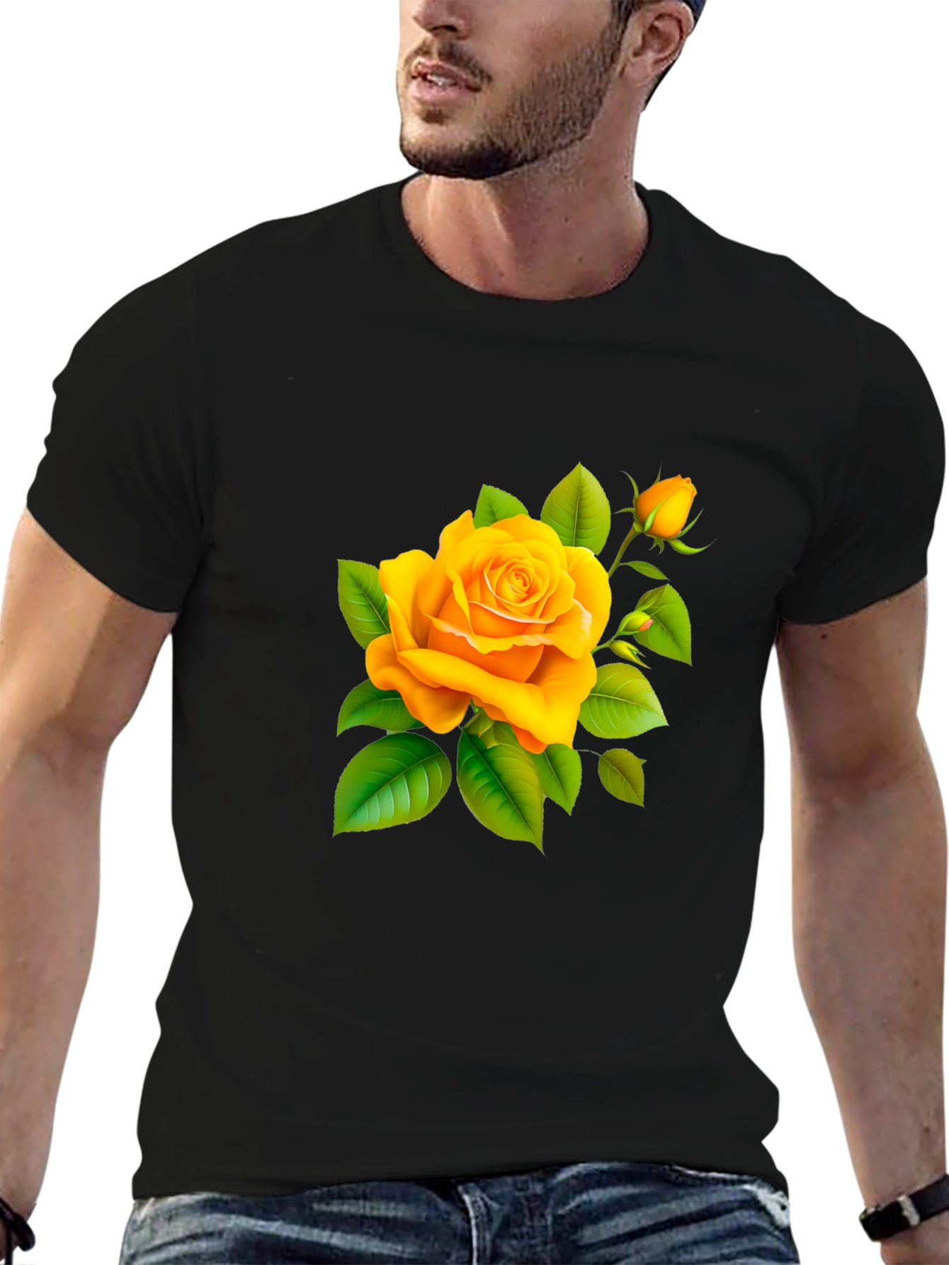 Yellow Rose Graphic Tee - Soft Cotton Blend Shirt