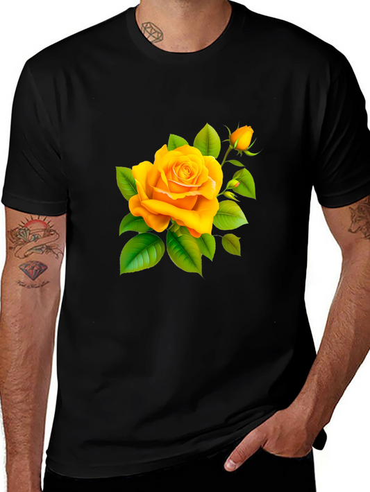 Yellow Rose Graphic Tee - Soft Cotton Blend Shirt