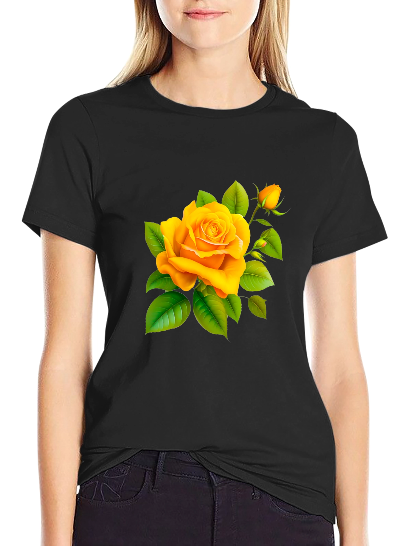 Yellow Rose Graphic Tee - Soft Cotton Blend Shirt