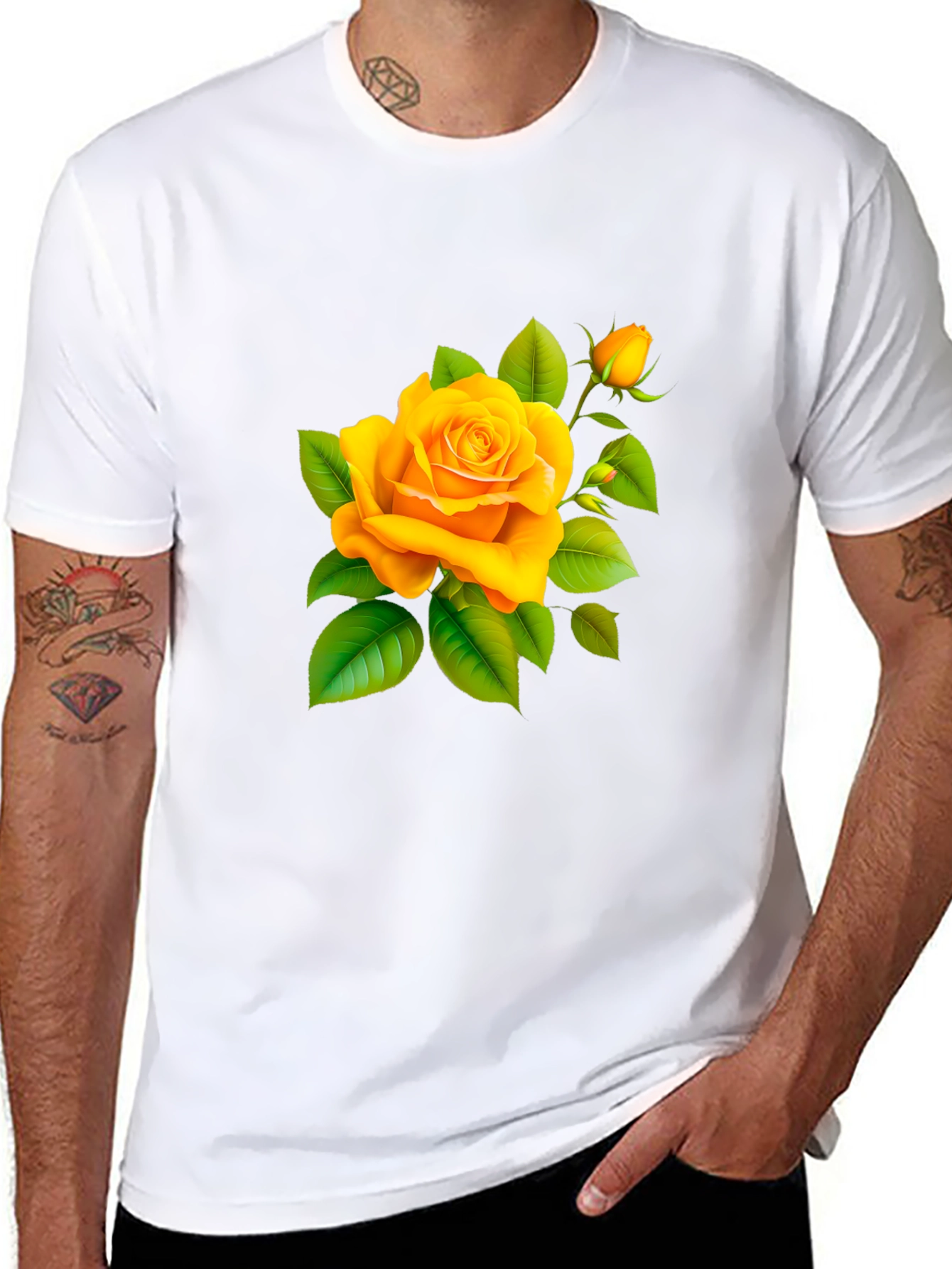 Yellow Rose Graphic Tee - Soft Cotton Blend Shirt