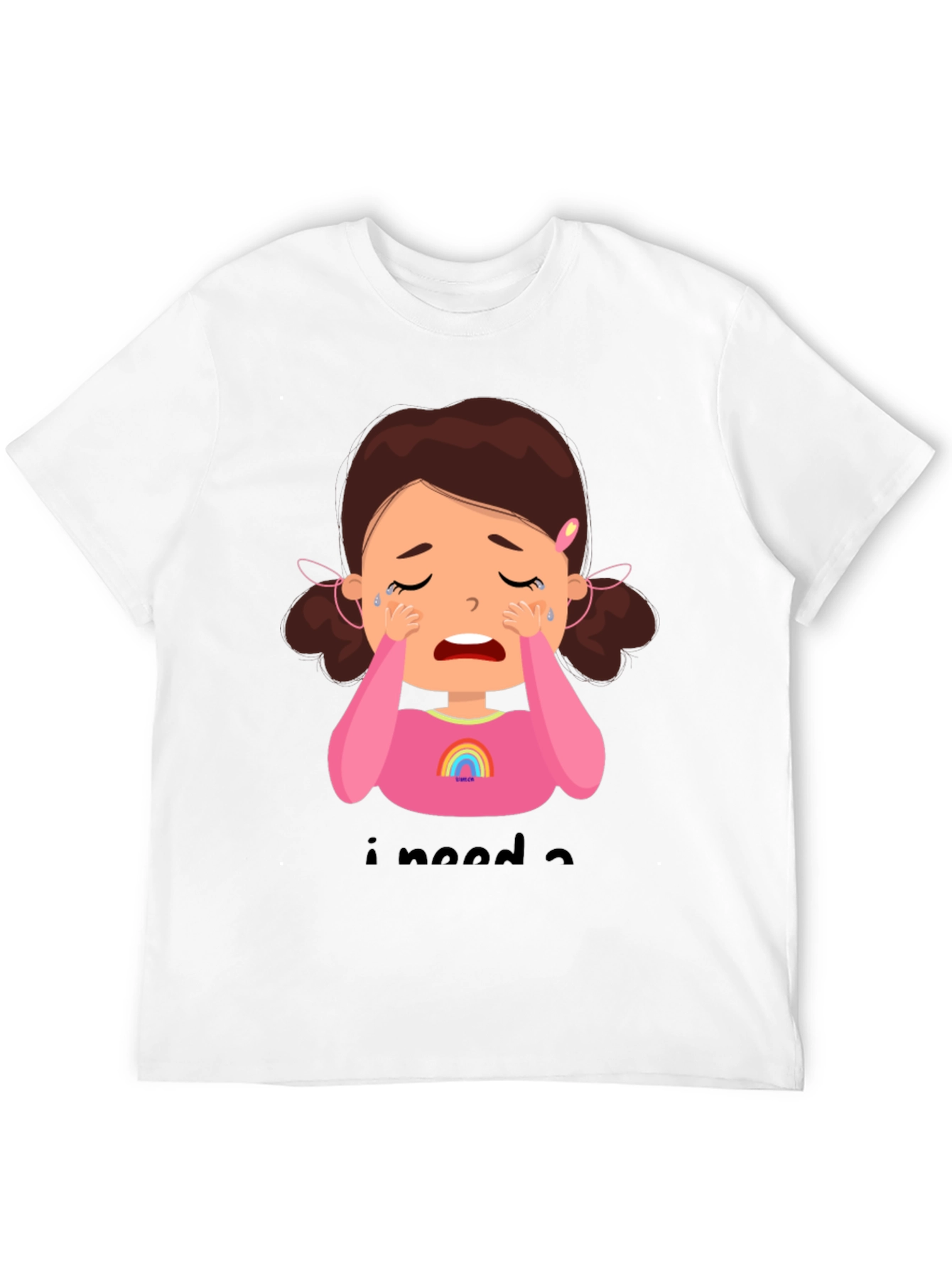 Crying Cartoon Girl Graphic Tee - Black Unisex Shirt