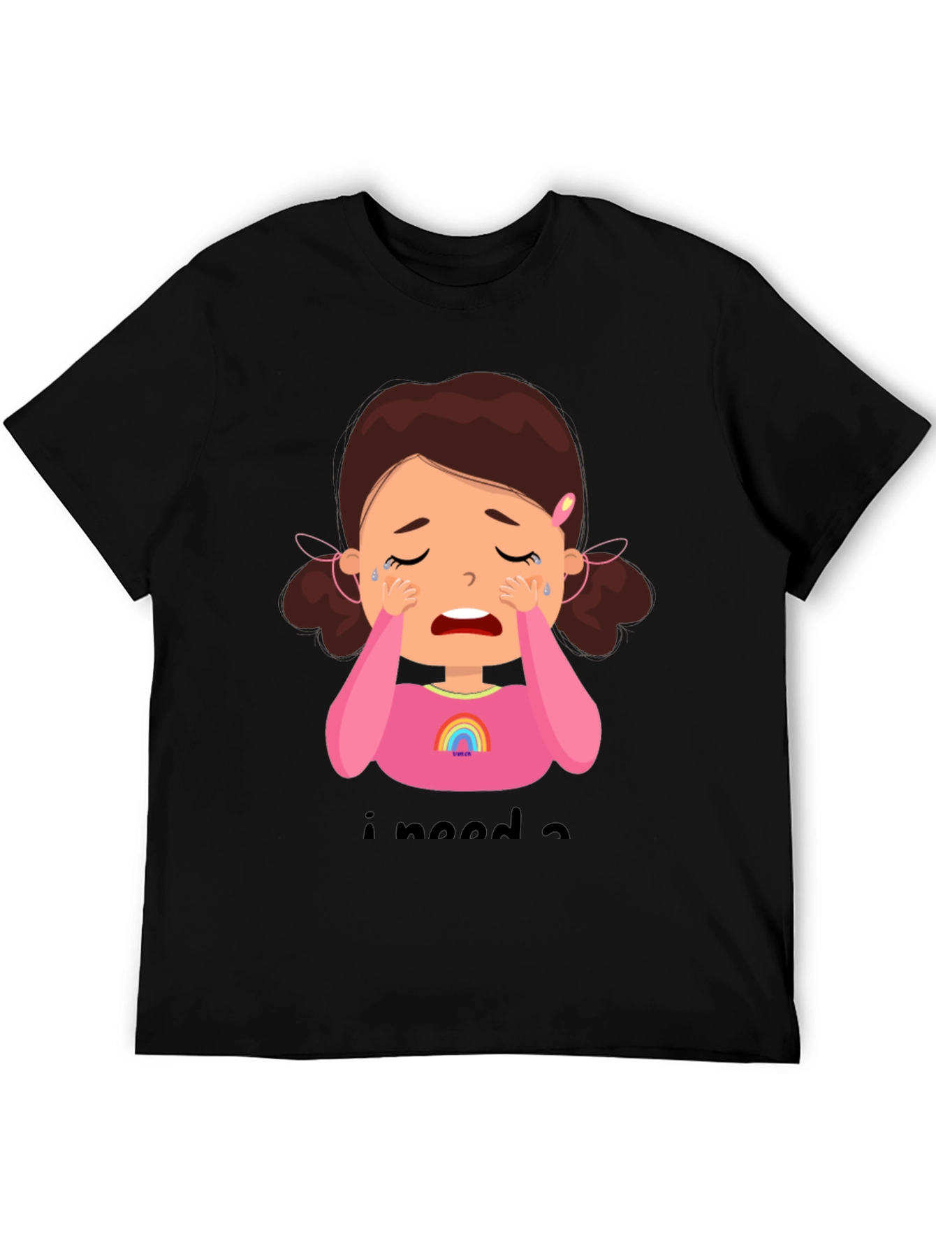 Crying Cartoon Girl Graphic Tee - Black Unisex Shirt
