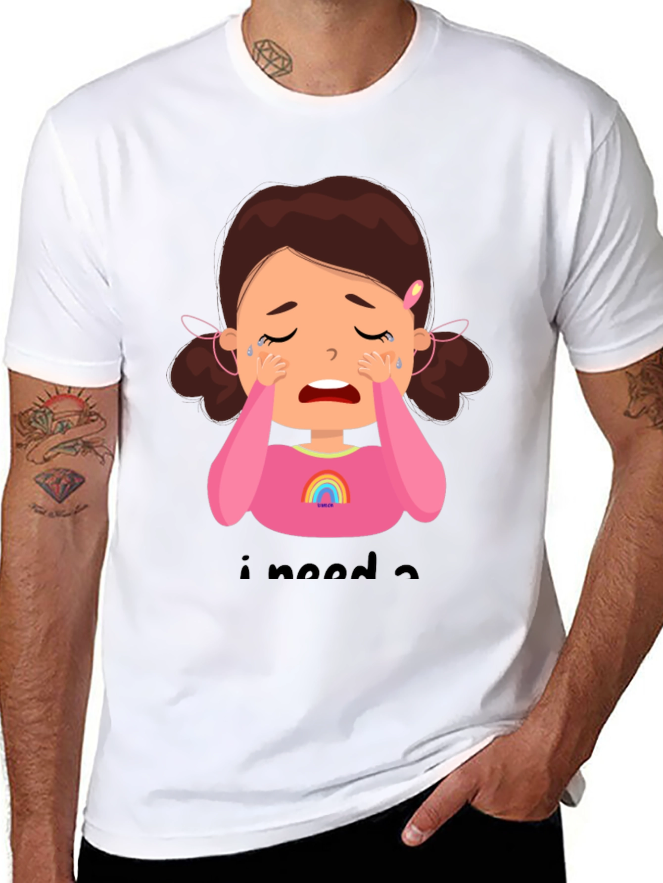 Crying Cartoon Girl Graphic Tee - Black Unisex Shirt