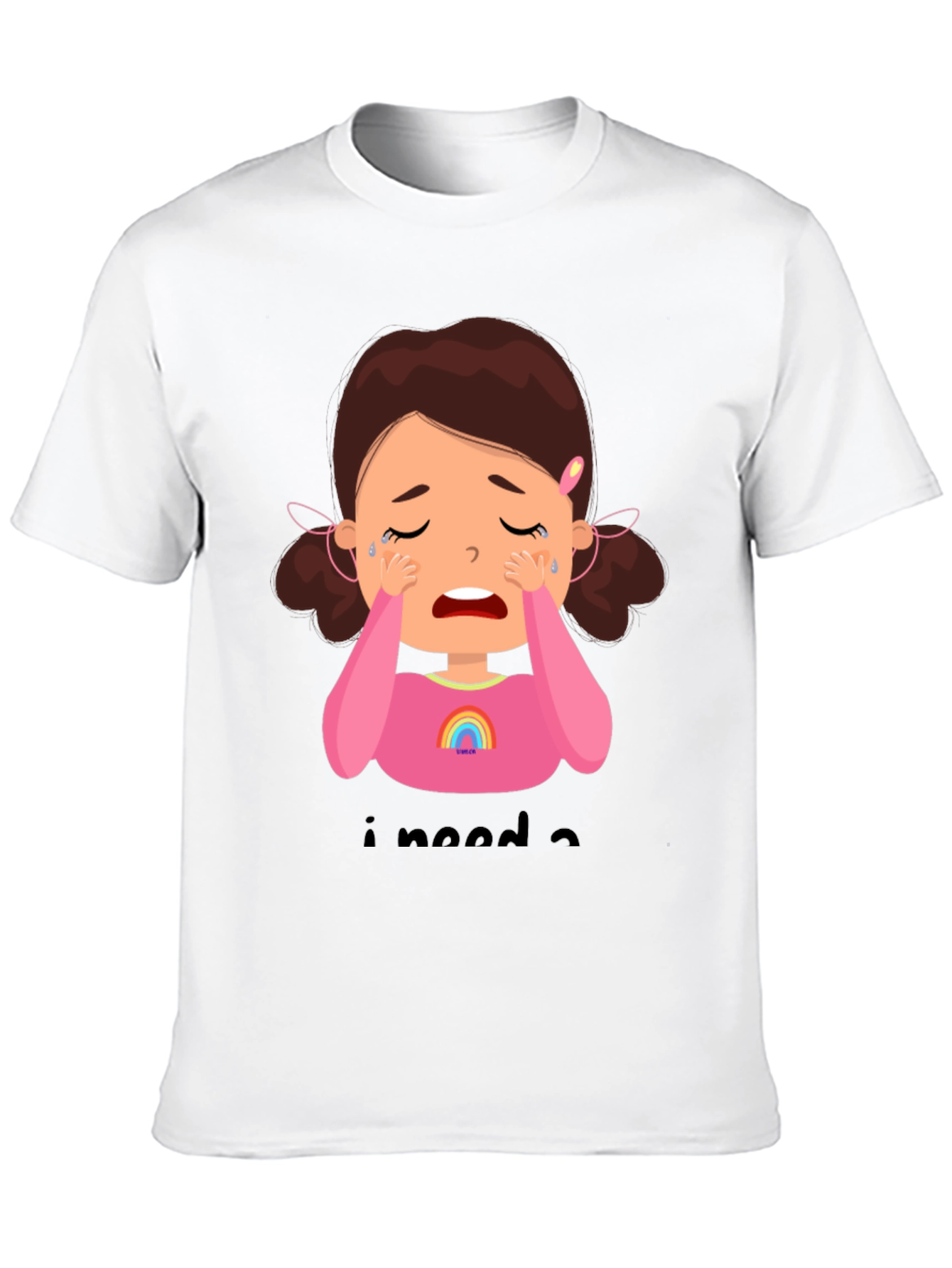 Crying Cartoon Girl Graphic Tee - Black Unisex Shirt