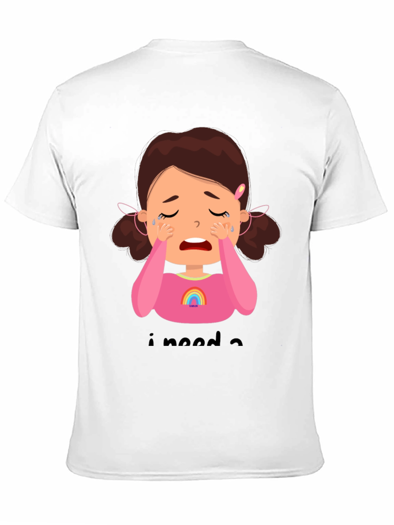 Crying Cartoon Girl Graphic Tee - Black Unisex Shirt