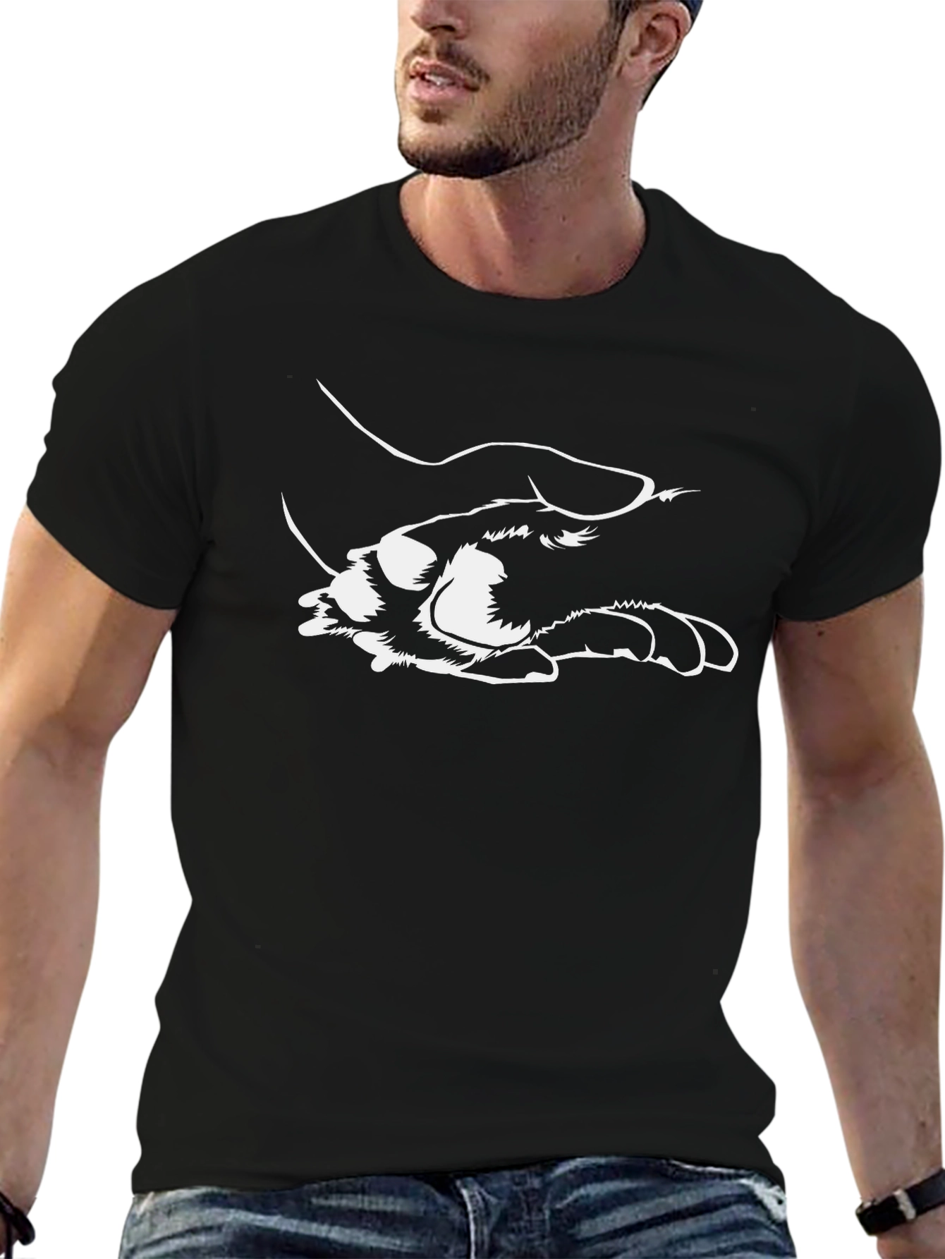 Dog Paw in Human Hand Black T-Shirt