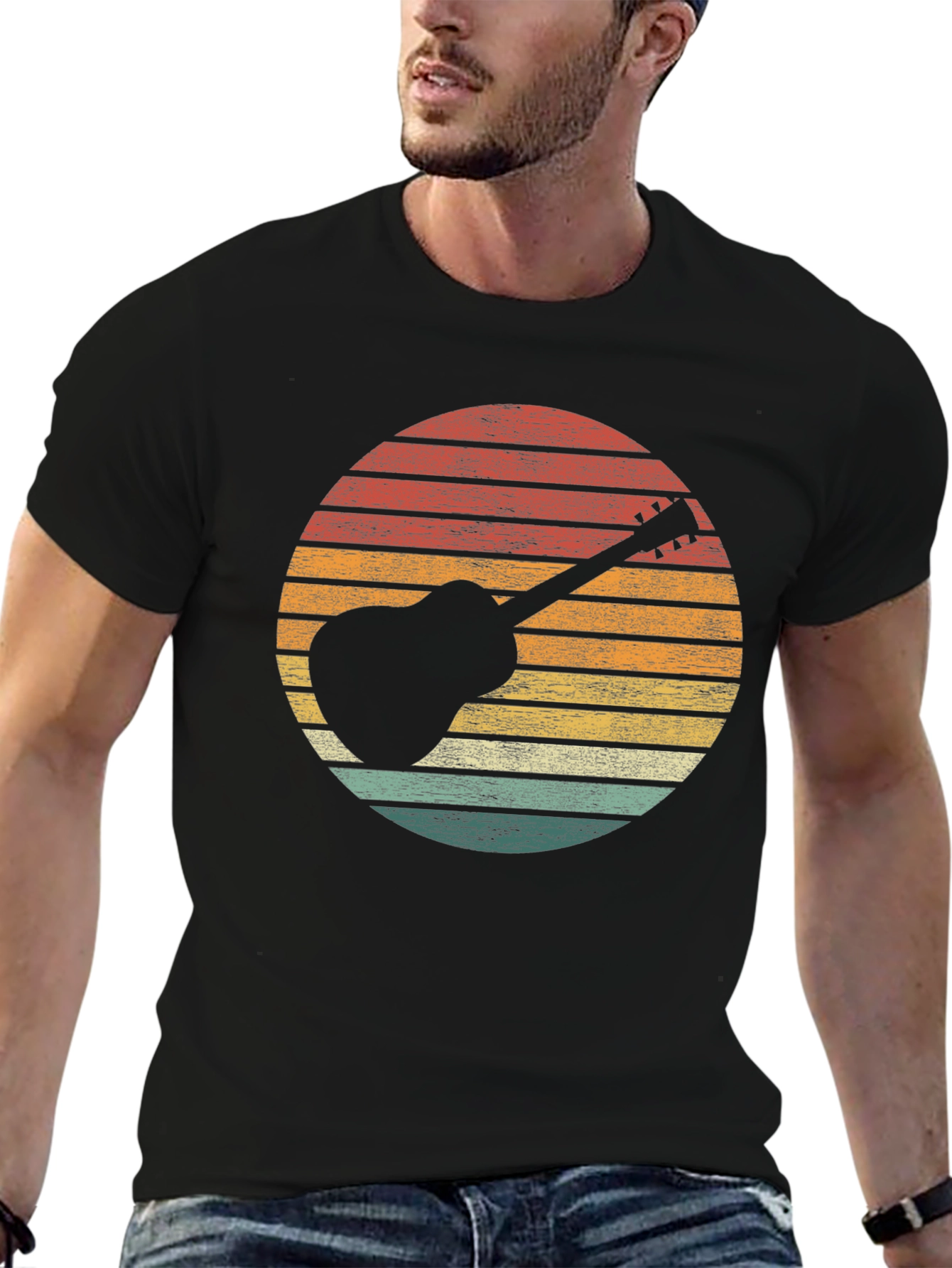 Retro Guitar Sunset Graphic Tee - Black