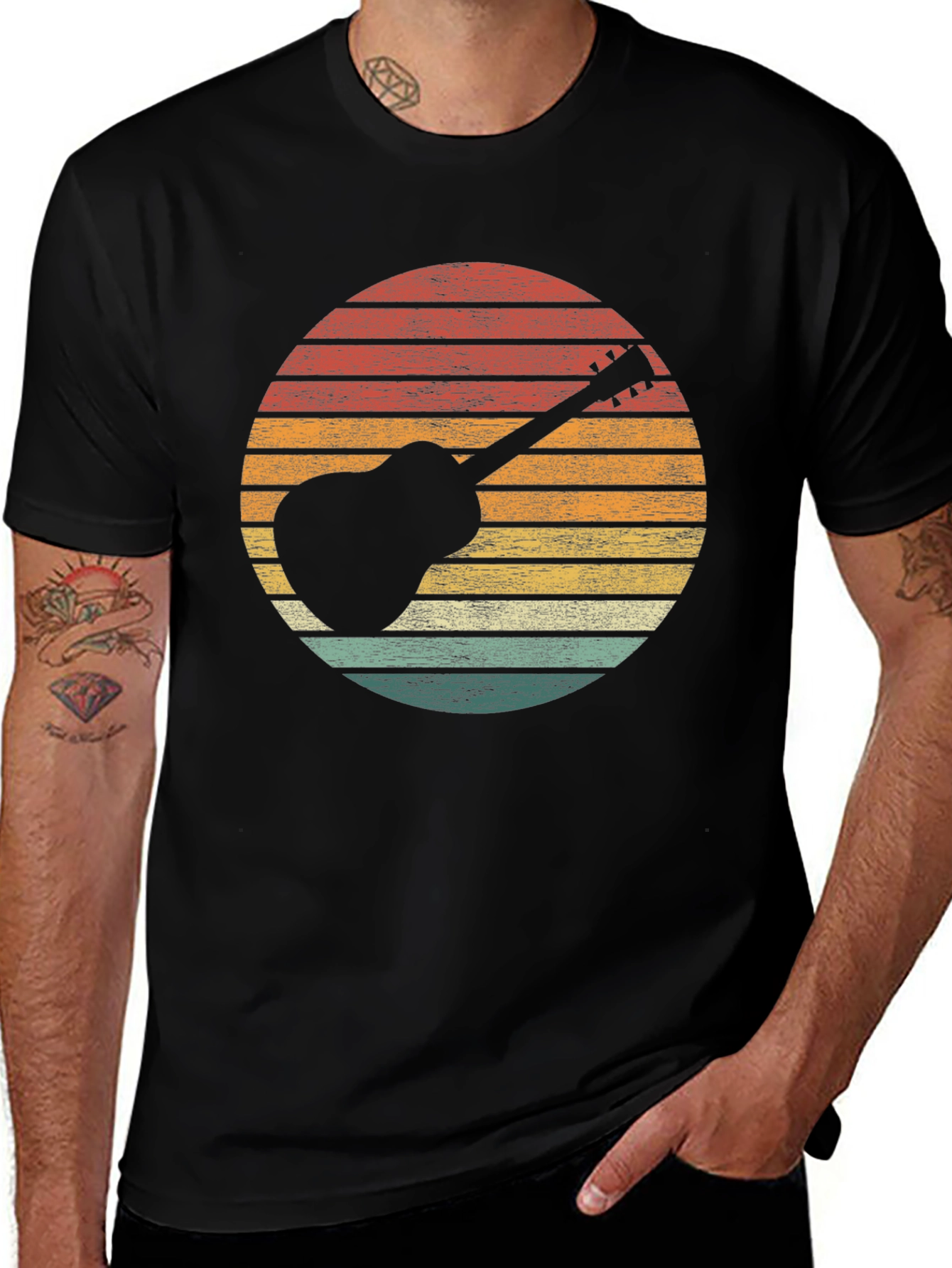 Retro Guitar Sunset Graphic Tee - Black