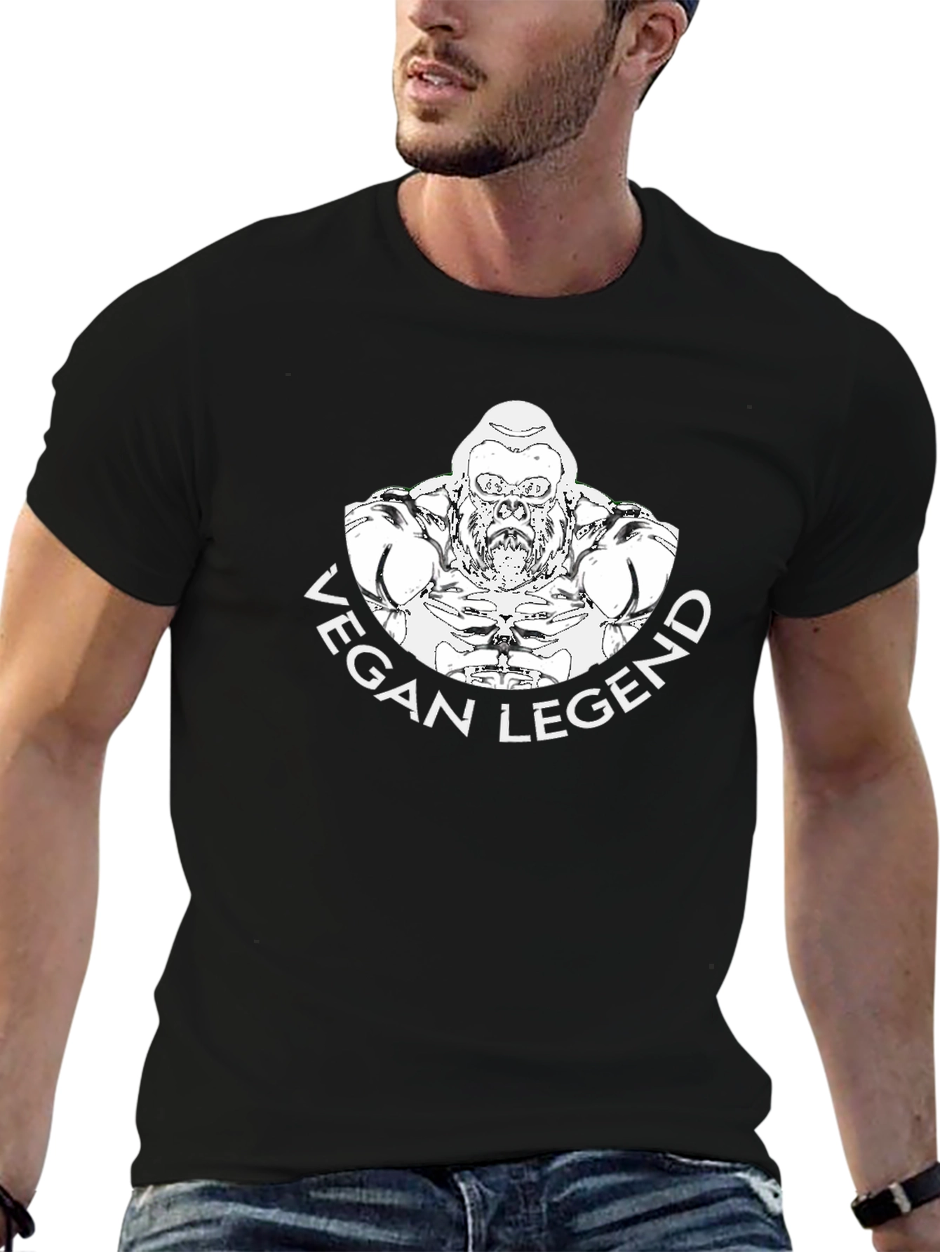 Vegan Legend Gorilla Graphic T-Shirt - Black Cotton