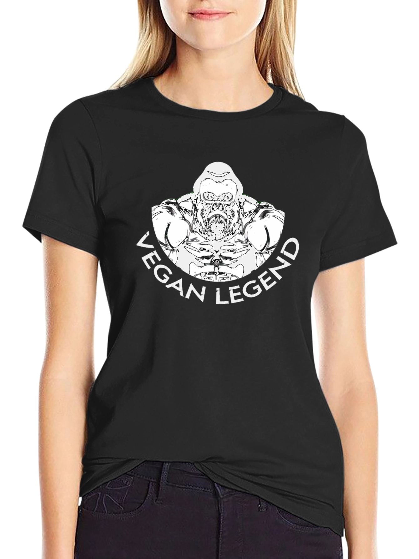 Vegan Legend Gorilla Graphic T-Shirt - Black Cotton