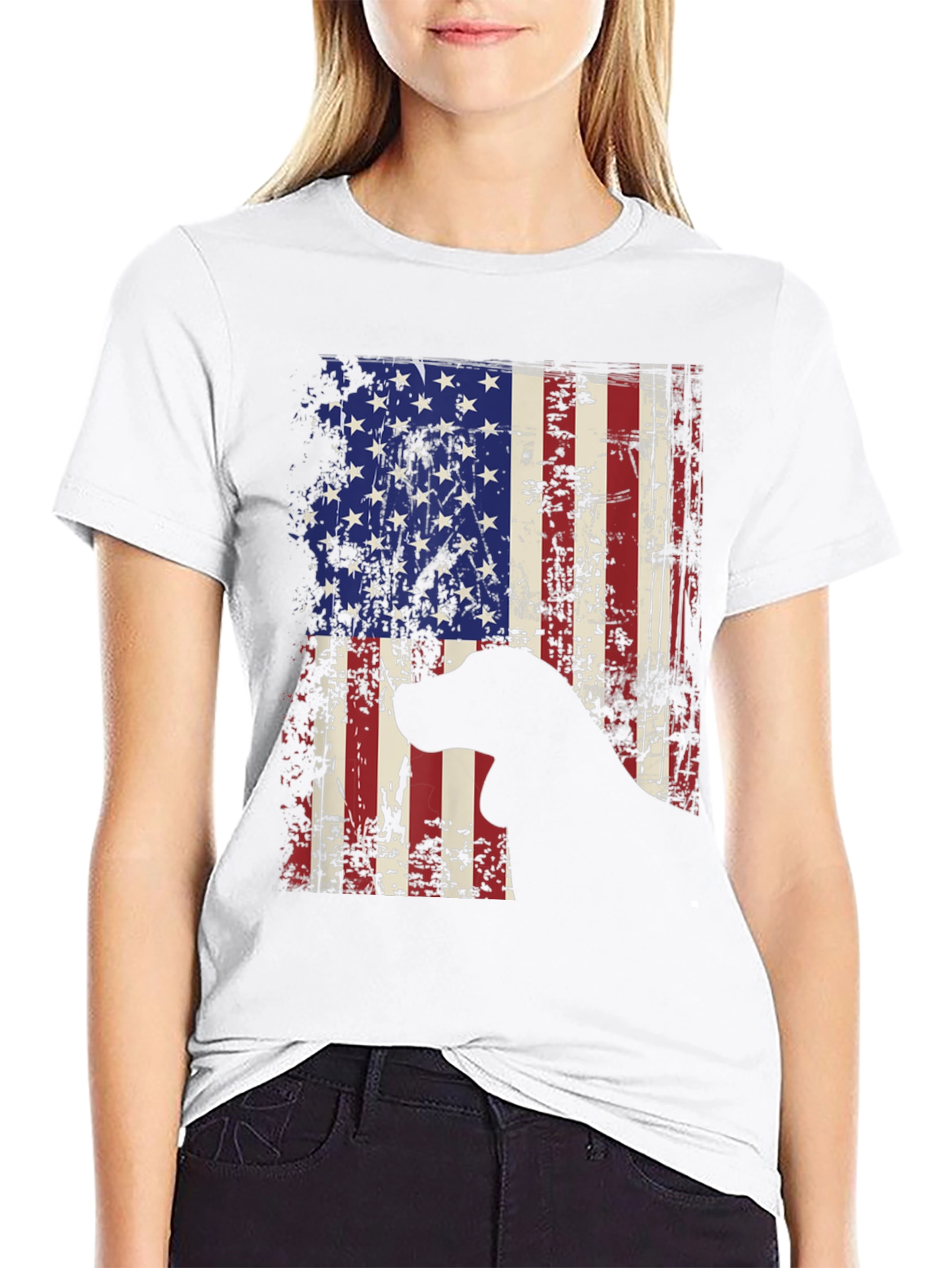 Patriotic Dog Graphic Tee - American Flag Design
