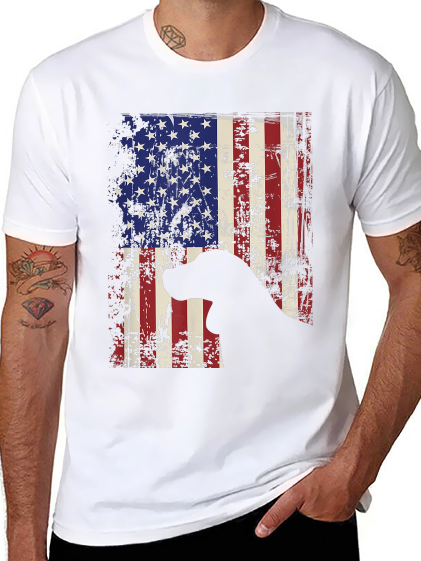 Patriotic Dog Graphic Tee - American Flag Design