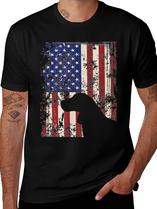 Patriotic Dog Graphic Tee - American Flag Design