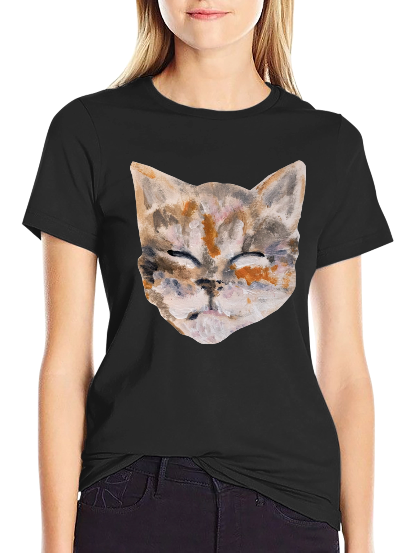 Cat Art Graphic Print Crew Neck T-Shirt