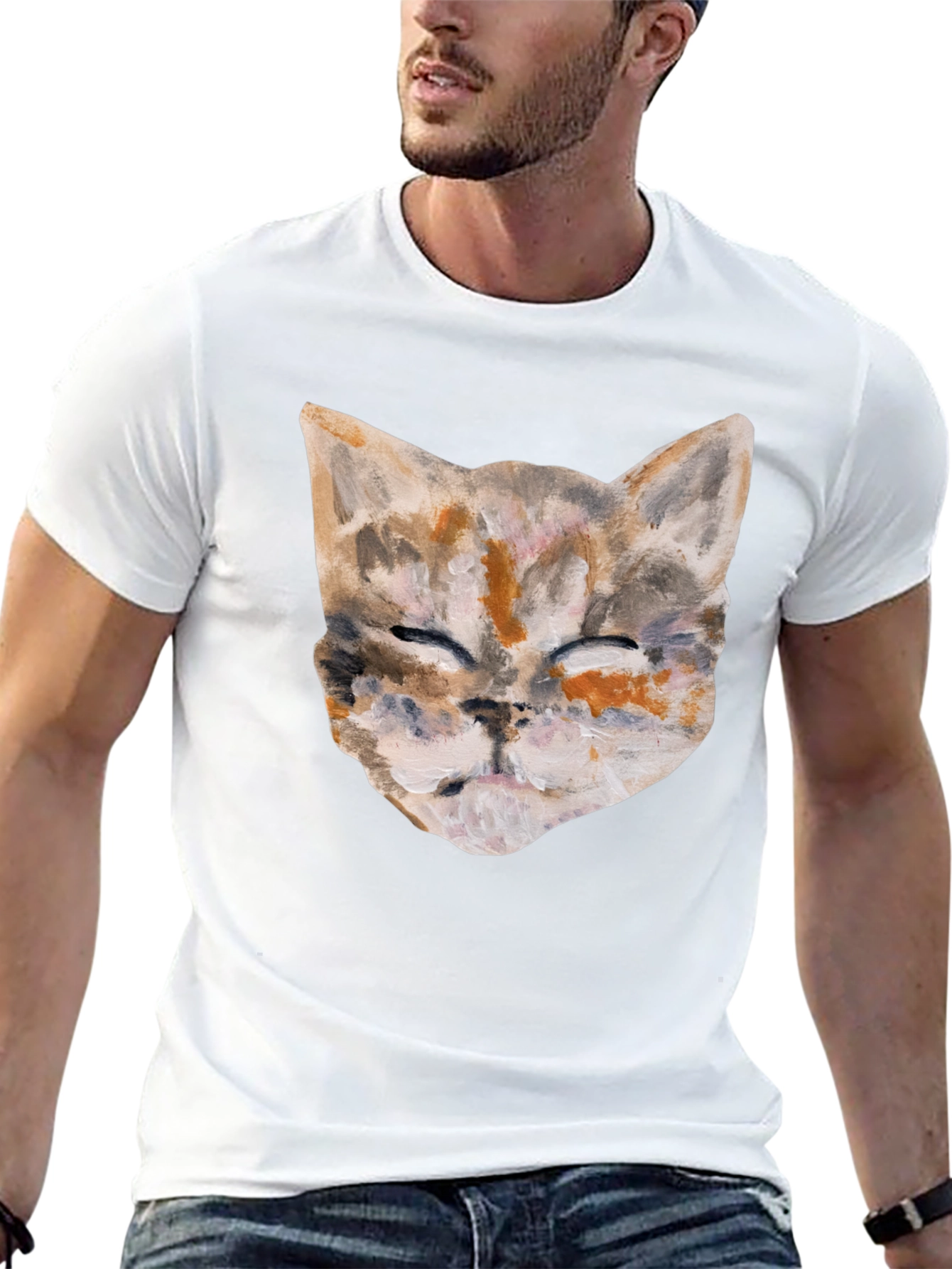 Cat Art Graphic Print Crew Neck T-Shirt