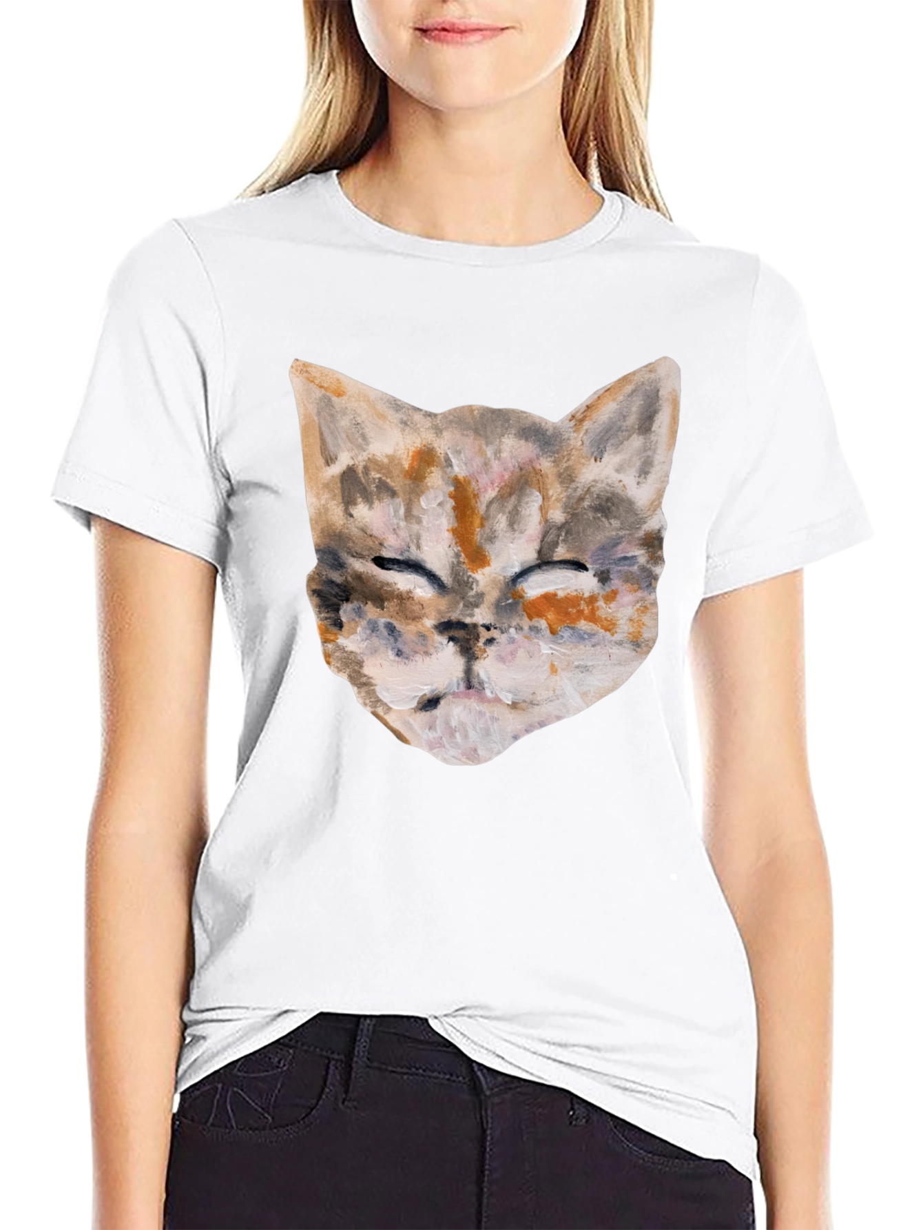 Cat Art Graphic Print Crew Neck T-Shirt