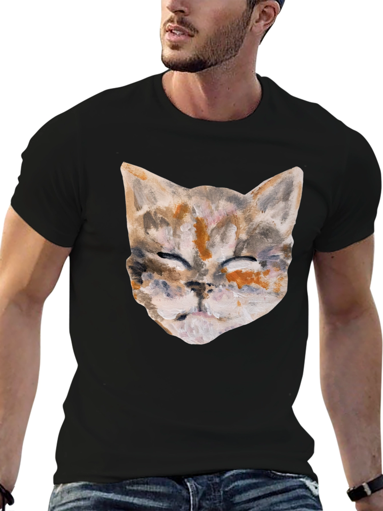 Cat Art Graphic Print Crew Neck T-Shirt