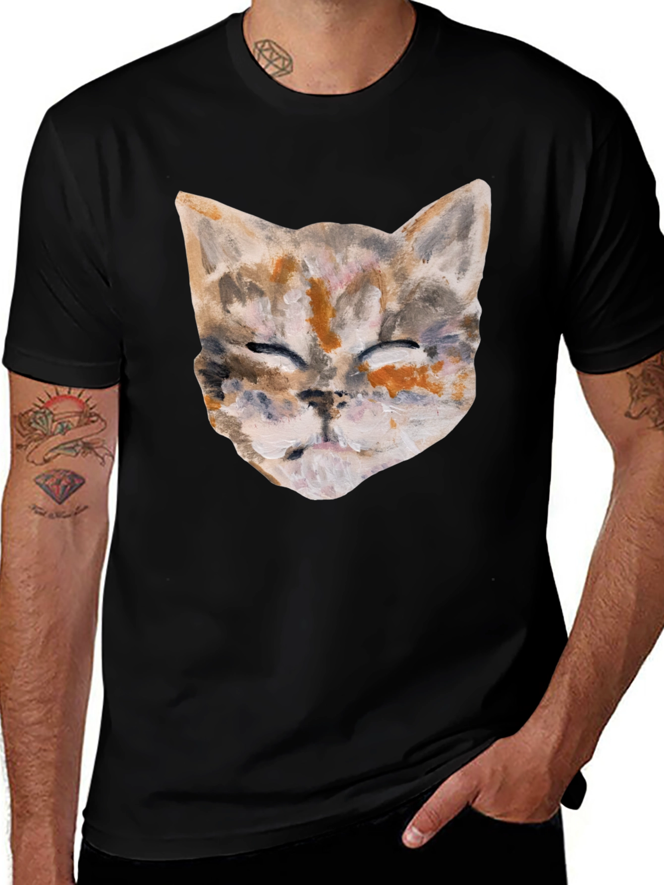 Cat Art Graphic Print Crew Neck T-Shirt