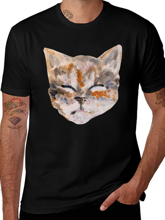 Cat Art Graphic Print Crew Neck T-Shirt